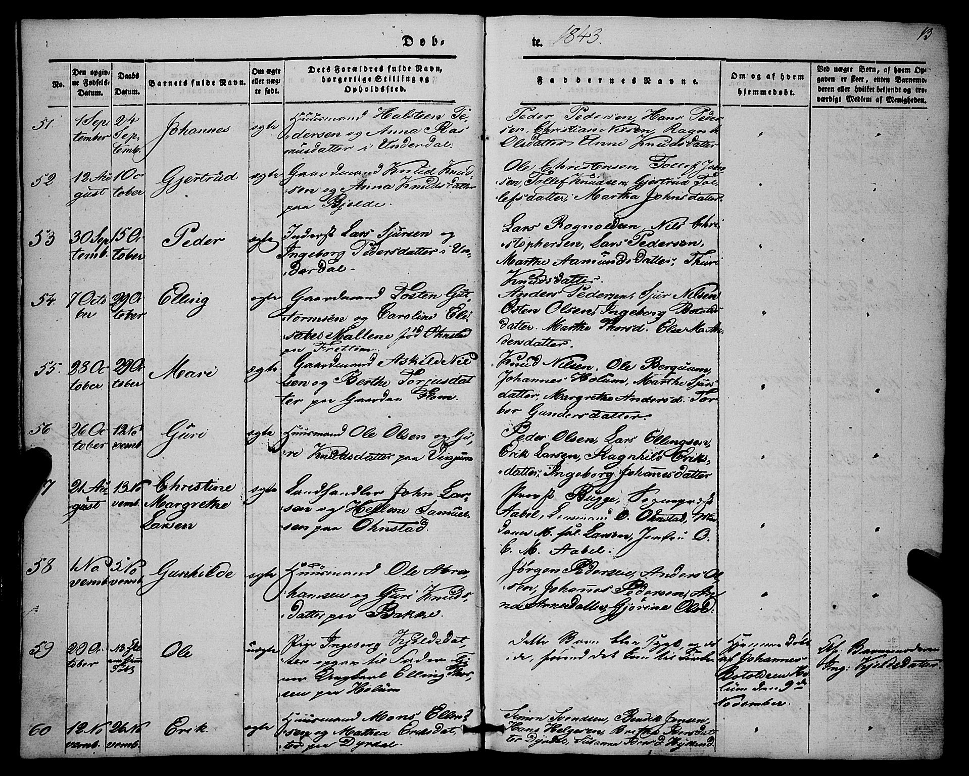 Aurland sokneprestembete, SAB/A-99937/H/Ha/Haa/L0007: Parish register (official) no. A 7, 1842-1853, p. 13