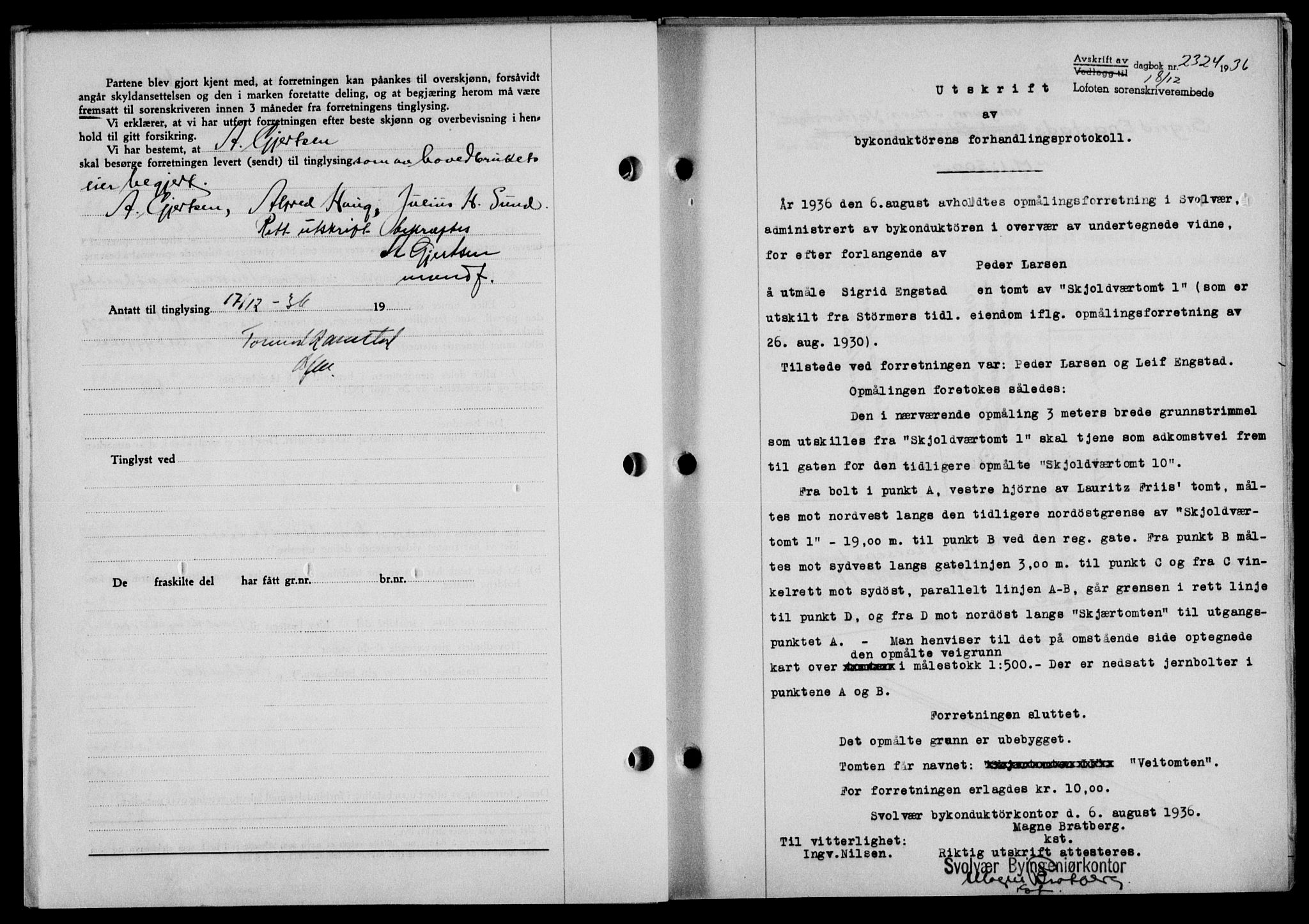 Lofoten sorenskriveri, SAT/A-0017/1/2/2C/L0001a: Mortgage book no. 1a, 1936-1937, Diary no: : 2324/1936