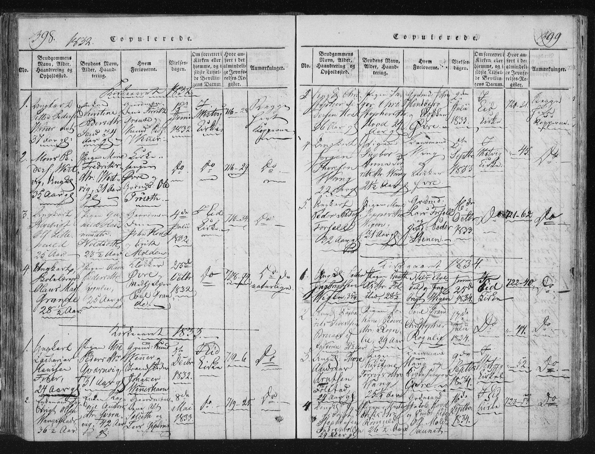 Ministerialprotokoller, klokkerbøker og fødselsregistre - Nord-Trøndelag, SAT/A-1458/744/L0417: Parish register (official) no. 744A01, 1817-1842, p. 398-399