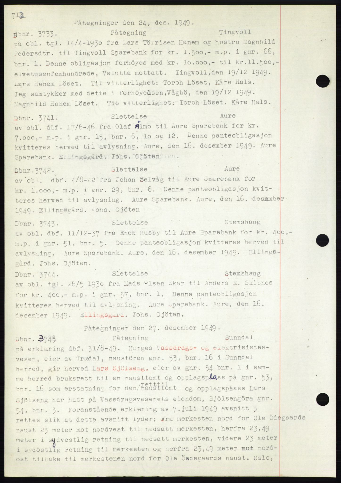 Nordmøre sorenskriveri, AV/SAT-A-4132/1/2/2Ca: Mortgage book no. C82b, 1946-1951, Diary no: : 3733/1949