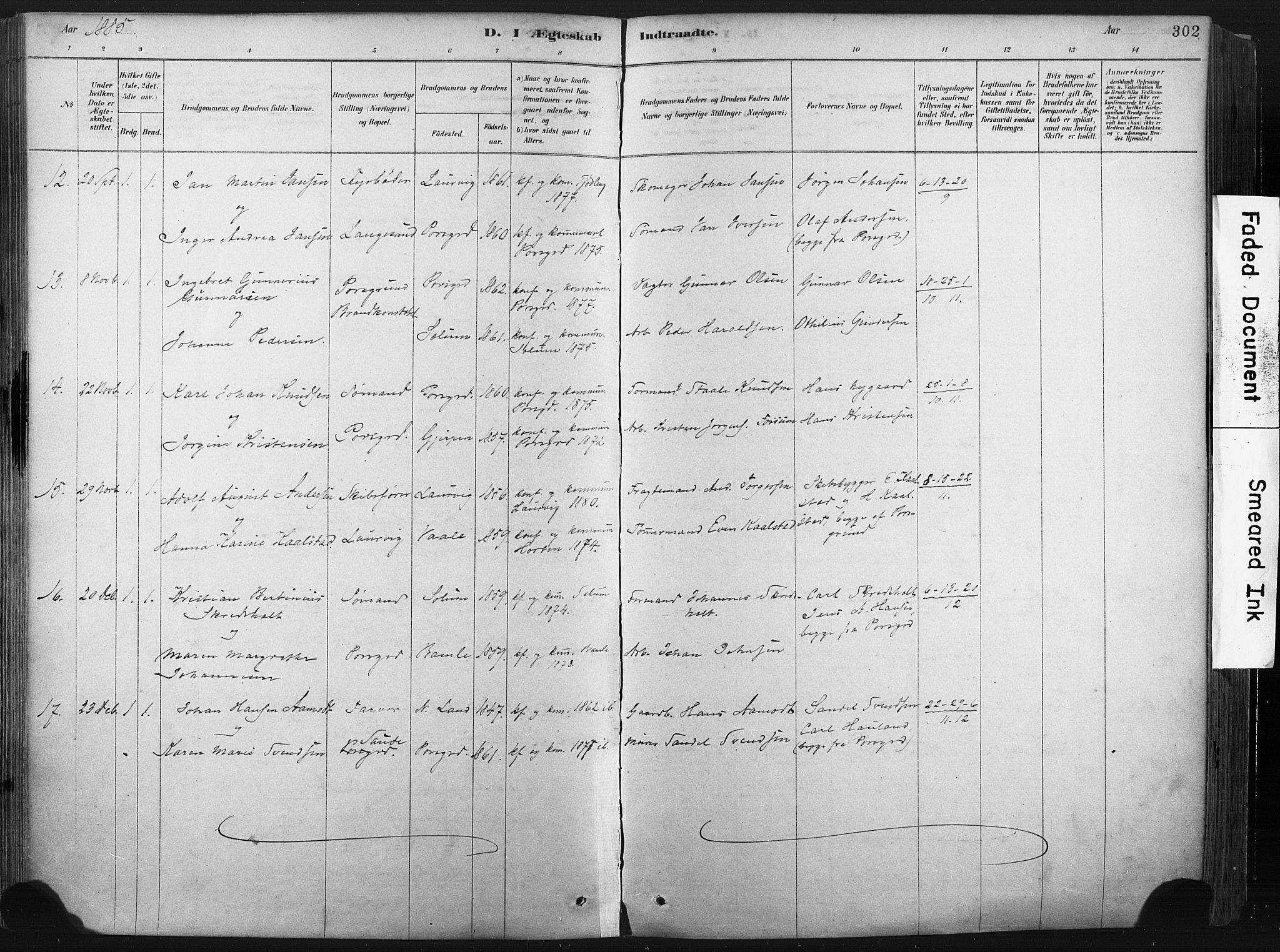 Porsgrunn kirkebøker , SAKO/A-104/F/Fa/L0008: Parish register (official) no. 8, 1878-1895, p. 302