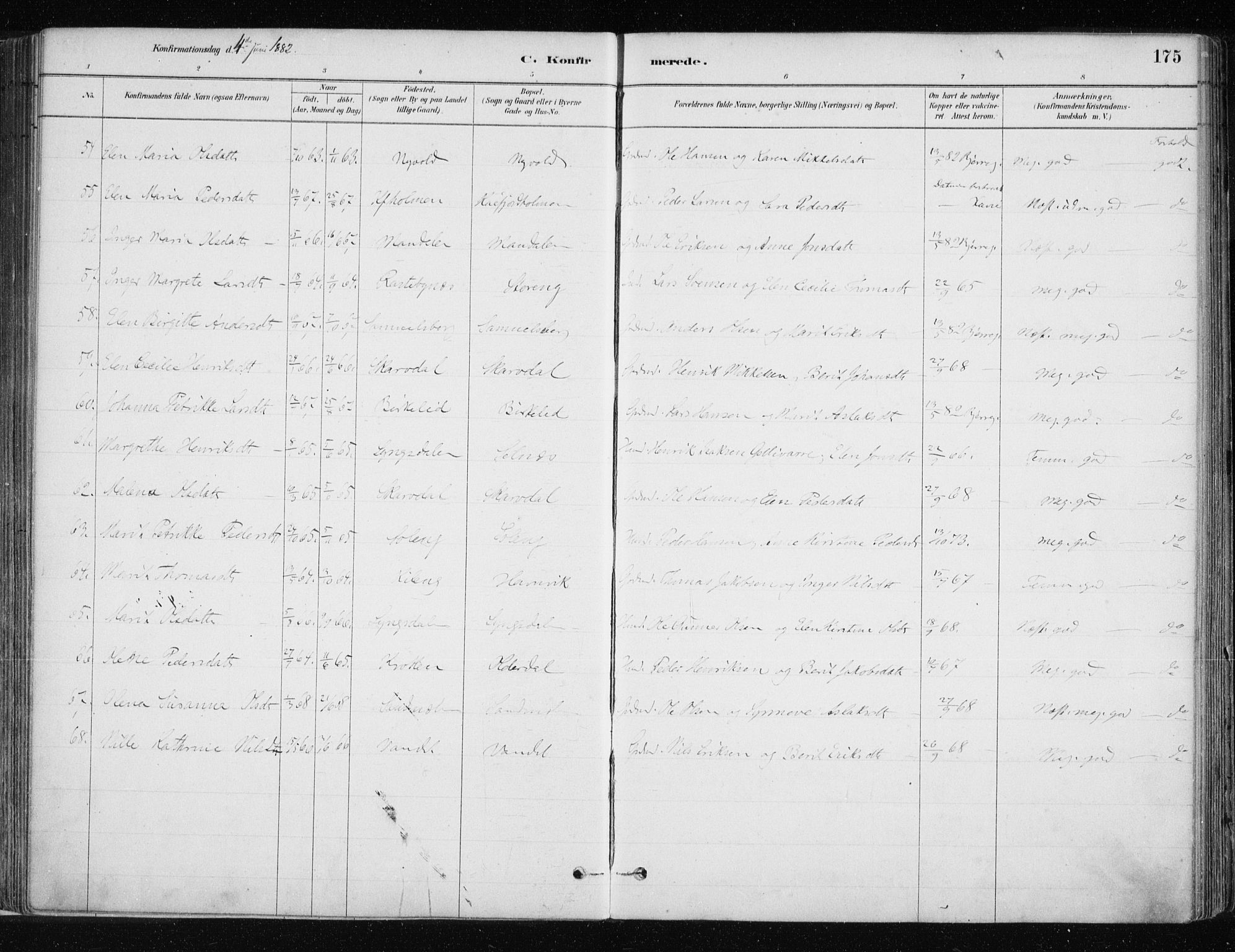 Lyngen sokneprestembete, AV/SATØ-S-1289/H/He/Hea/L0007kirke: Parish register (official) no. 7, 1879-1890, p. 175