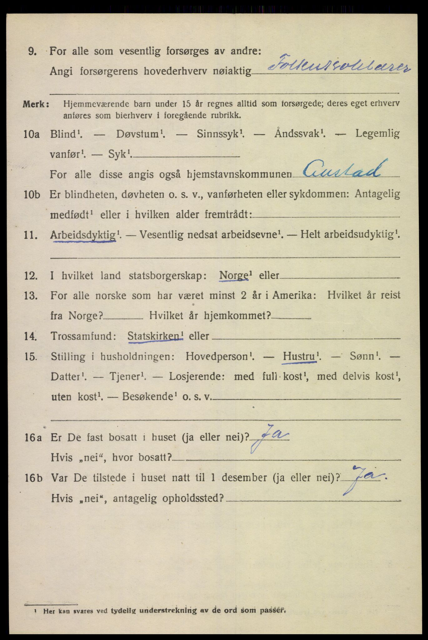 SAK, 1920 census for Austad, 1920, p. 1432