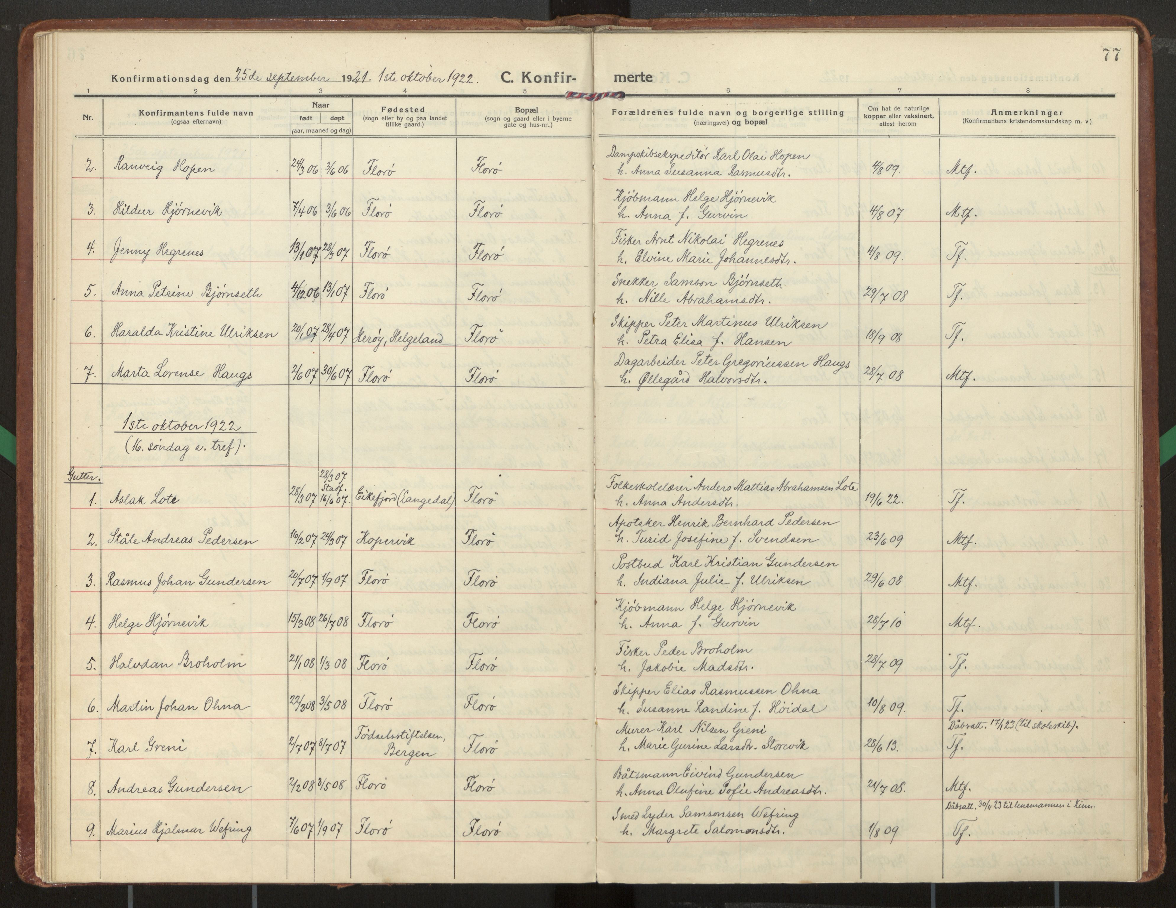 Kinn sokneprestembete, SAB/A-80801/H/Haa/Haac/L0003: Parish register (official) no. C 3, 1917-1934, p. 77