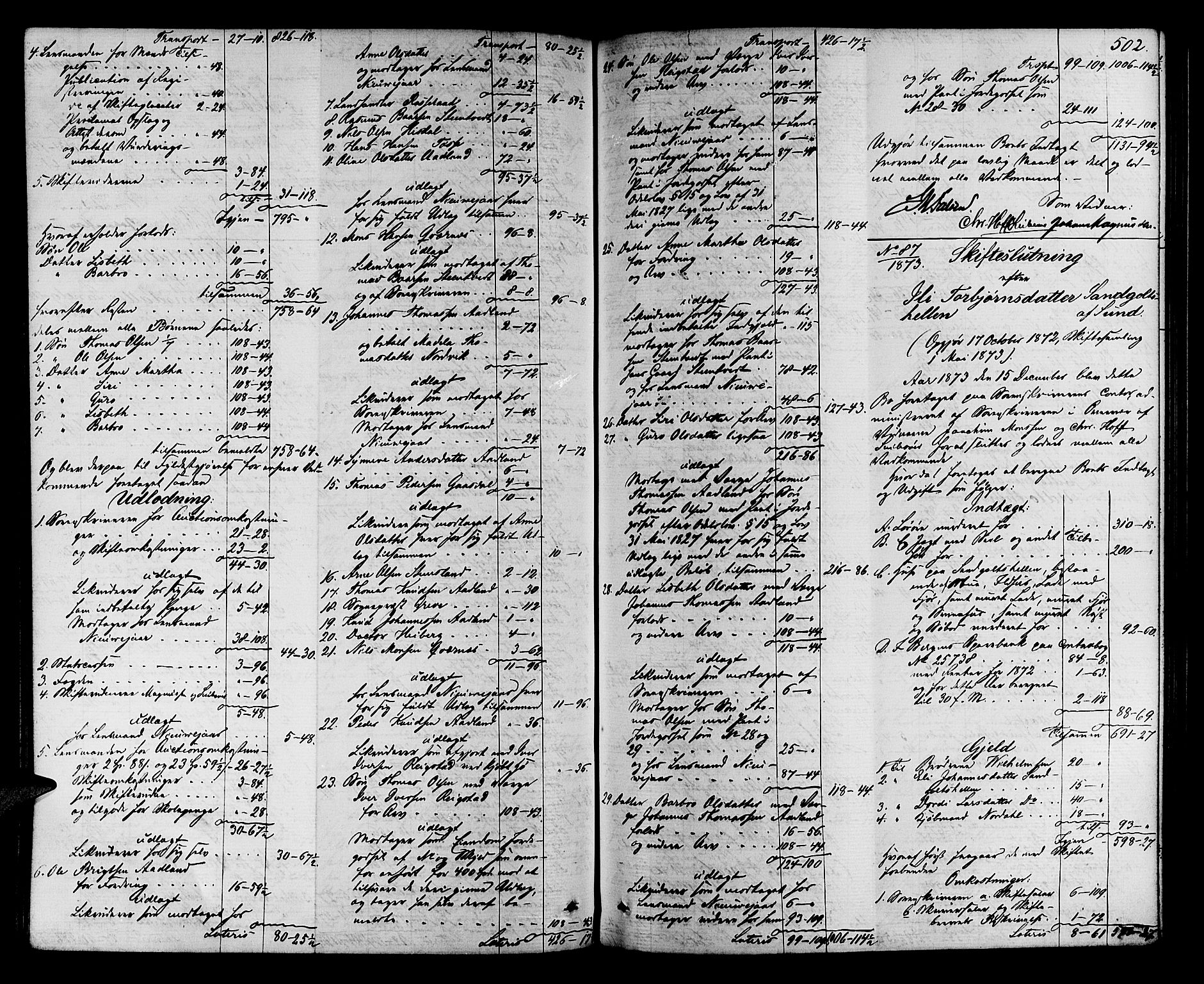 Midhordland sorenskriveri, AV/SAB-A-3001/1/H/Hd/L0004: Skifteutlodningsprotokoll, 1863-1878, p. 501b-502a