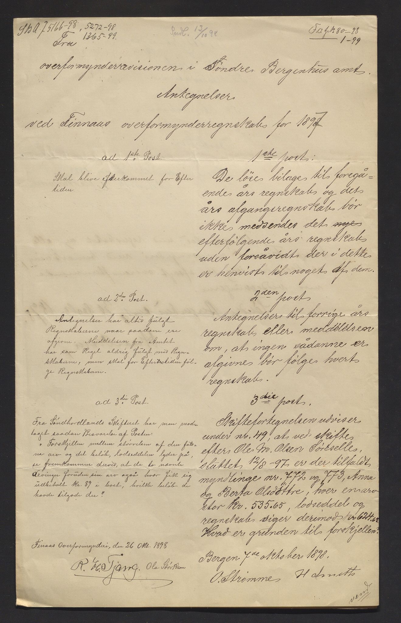 Finnaas kommune. Overformynderiet, IKAH/1218a-812/R/Ra/Raa/L0006/0006: Årlege rekneskap m/vedlegg / Årlege rekneskap m/vedlegg, 1897