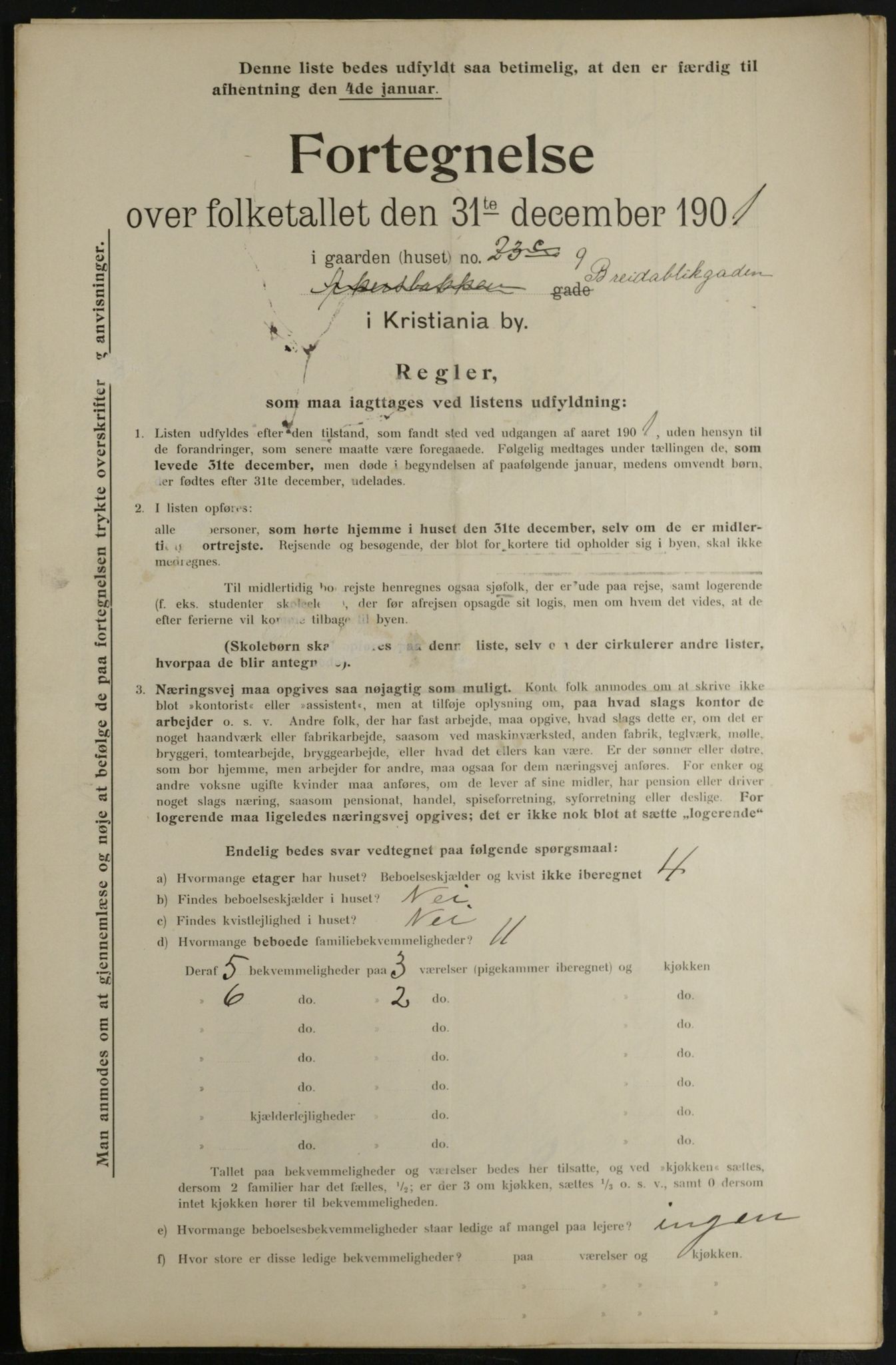 OBA, Municipal Census 1901 for Kristiania, 1901, p. 1352