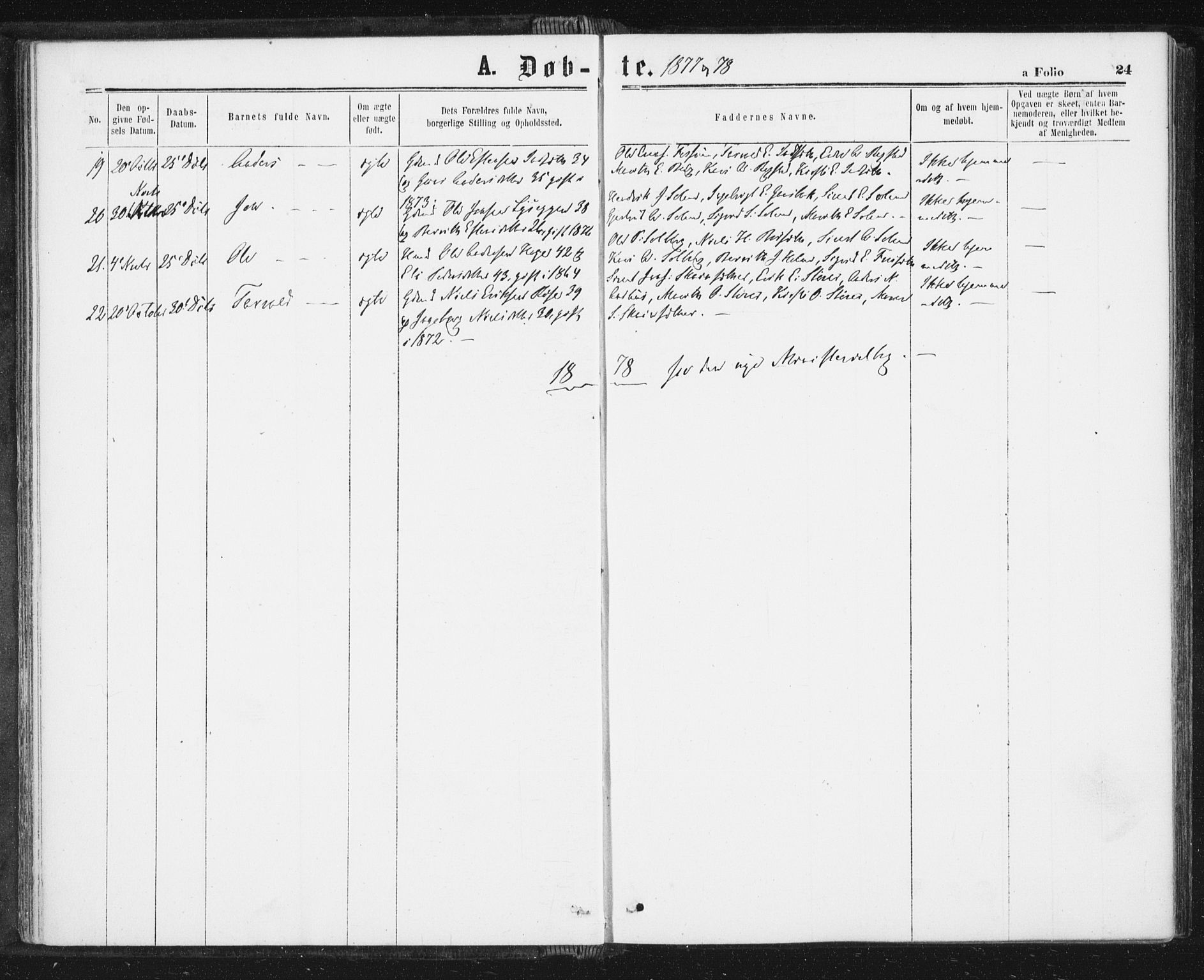 Ministerialprotokoller, klokkerbøker og fødselsregistre - Sør-Trøndelag, AV/SAT-A-1456/689/L1039: Parish register (official) no. 689A04, 1865-1878, p. 24