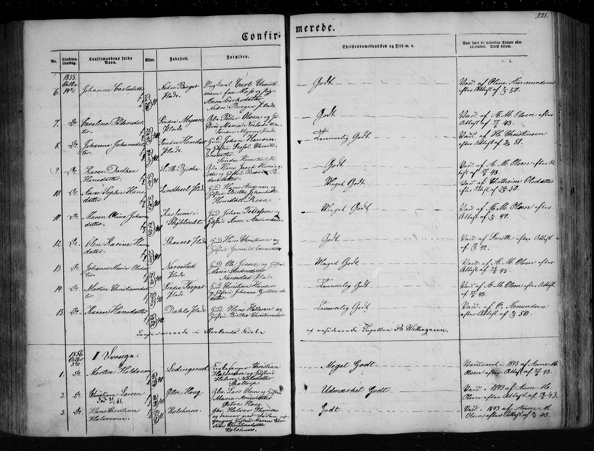 Eidsberg prestekontor Kirkebøker, SAO/A-10905/F/Fa/L0009: Parish register (official) no. I 9, 1849-1856, p. 221