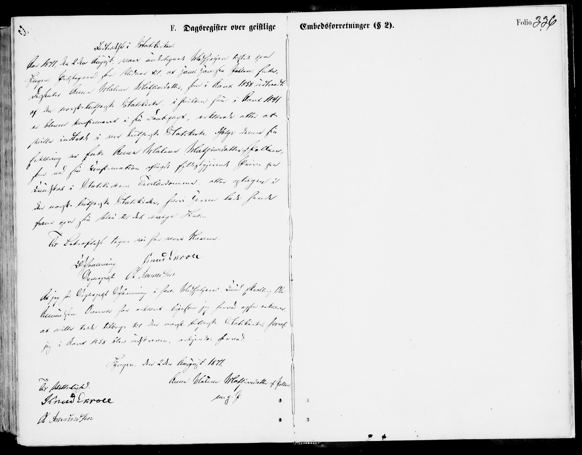 Lyngen sokneprestembete, SATØ/S-1289/H/He/Hea/L0006kirke: Parish register (official) no. 6, 1870-1878, p. 336