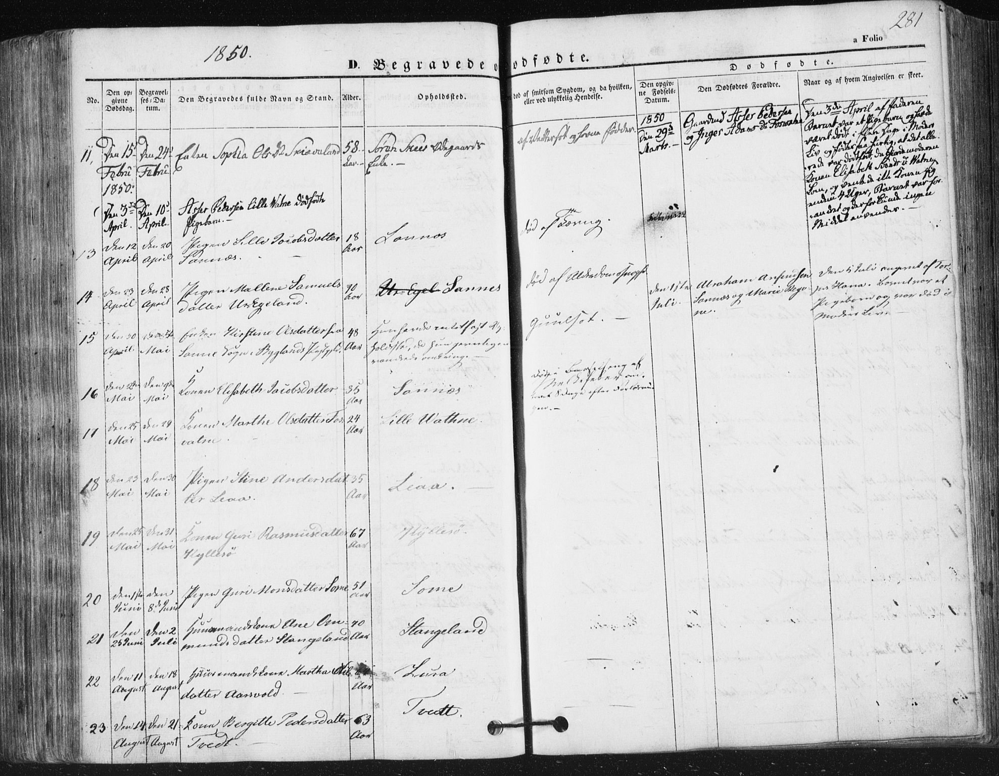 Høyland sokneprestkontor, AV/SAST-A-101799/001/30BA/L0008: Parish register (official) no. A 8, 1841-1856, p. 281