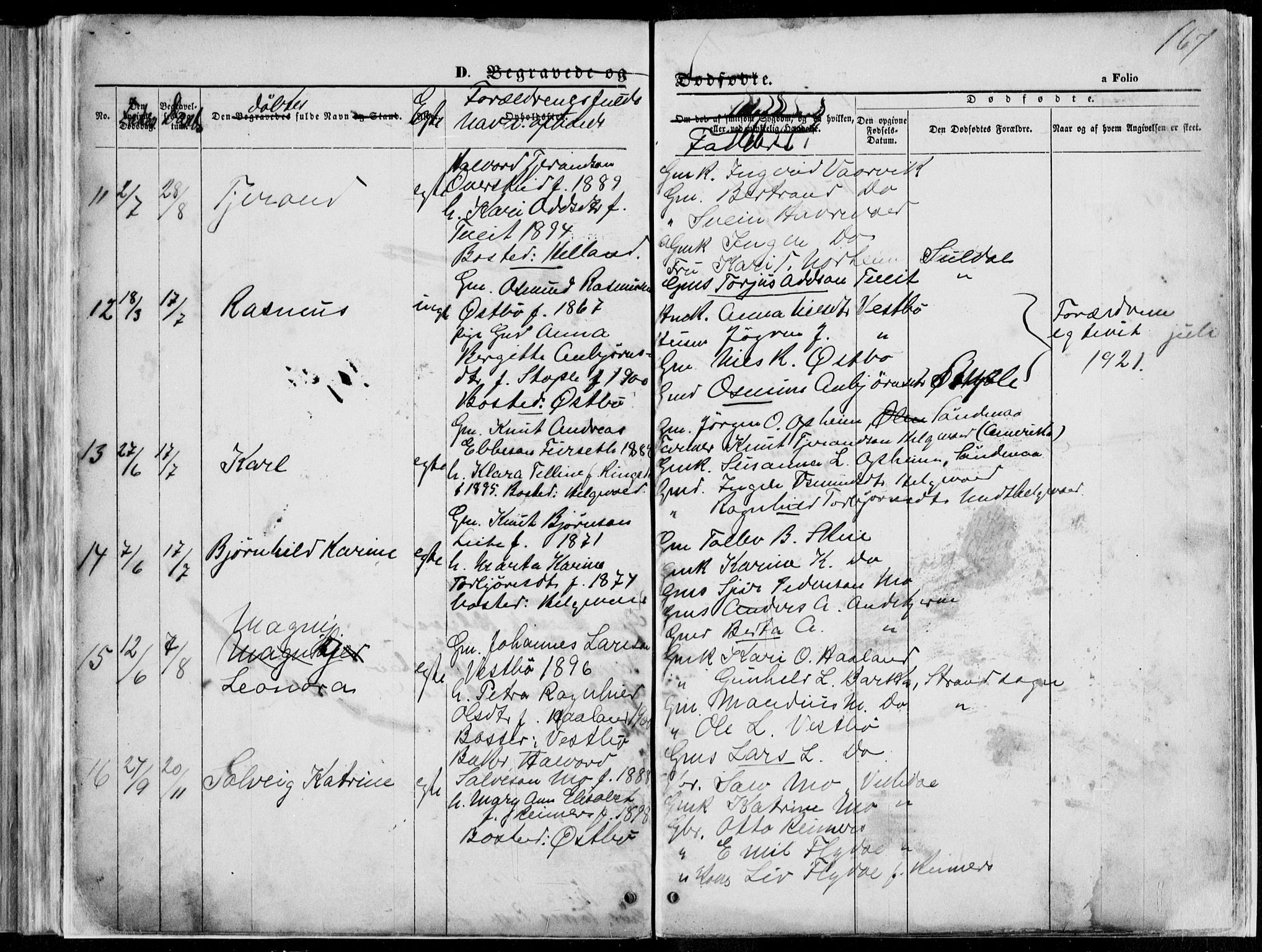 Vikedal sokneprestkontor, SAST/A-101840/01/V: Parish register (copy) no. B 10, 1864-1926, p. 167