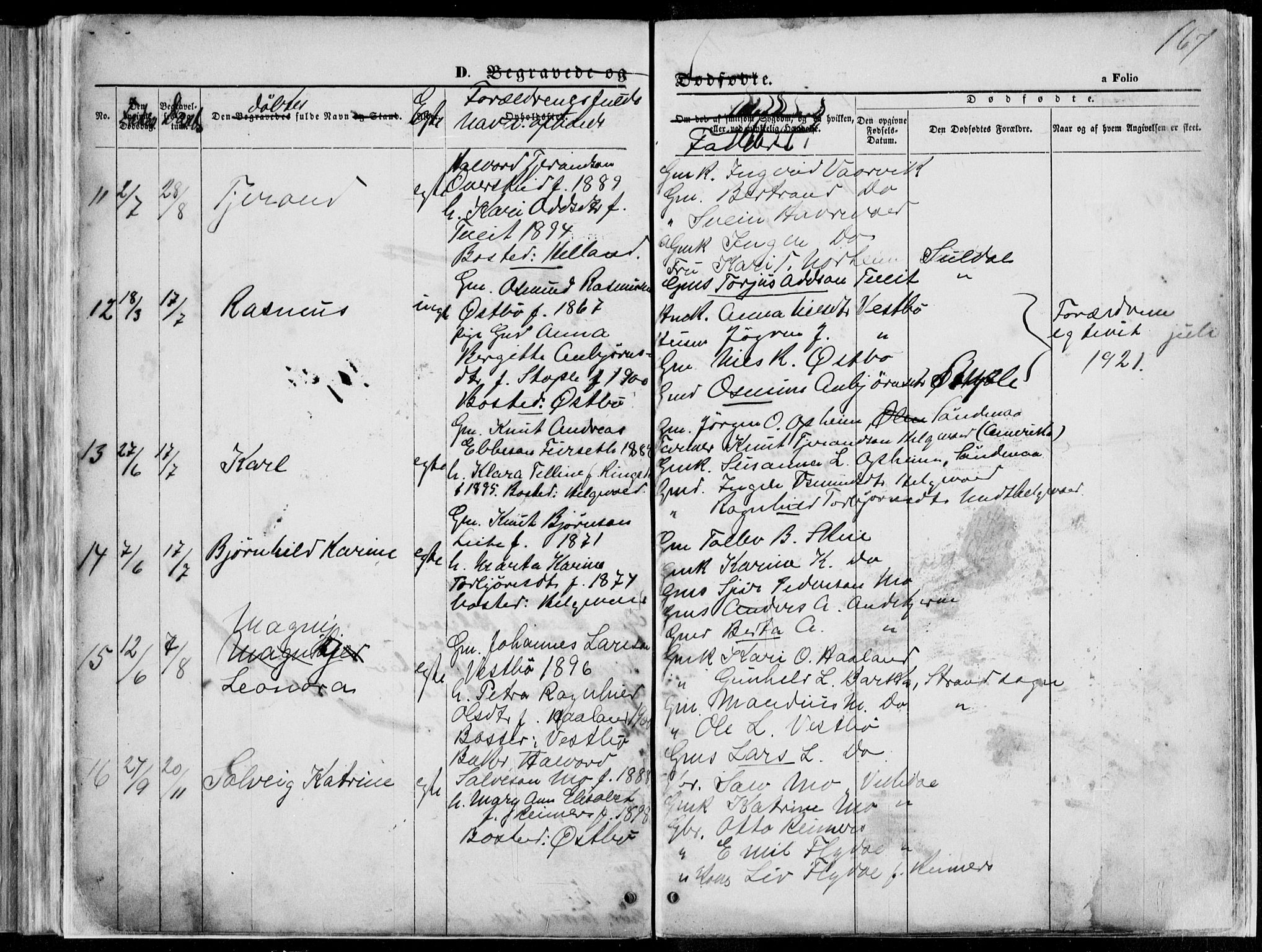 Vikedal sokneprestkontor, AV/SAST-A-101840/01/V: Parish register (copy) no. B 10, 1864-1926, p. 167
