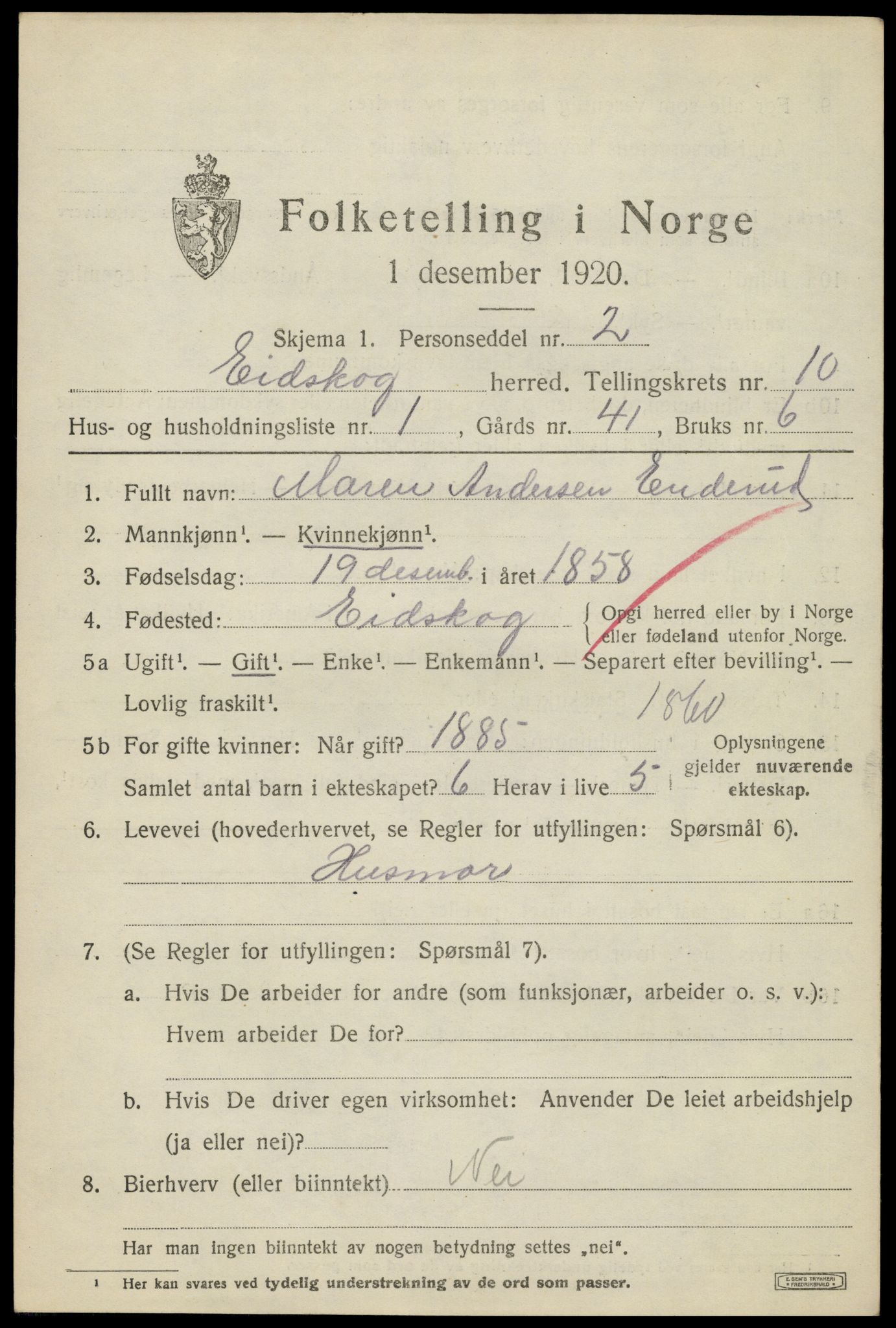 SAH, 1920 census for Eidskog, 1920, p. 11119