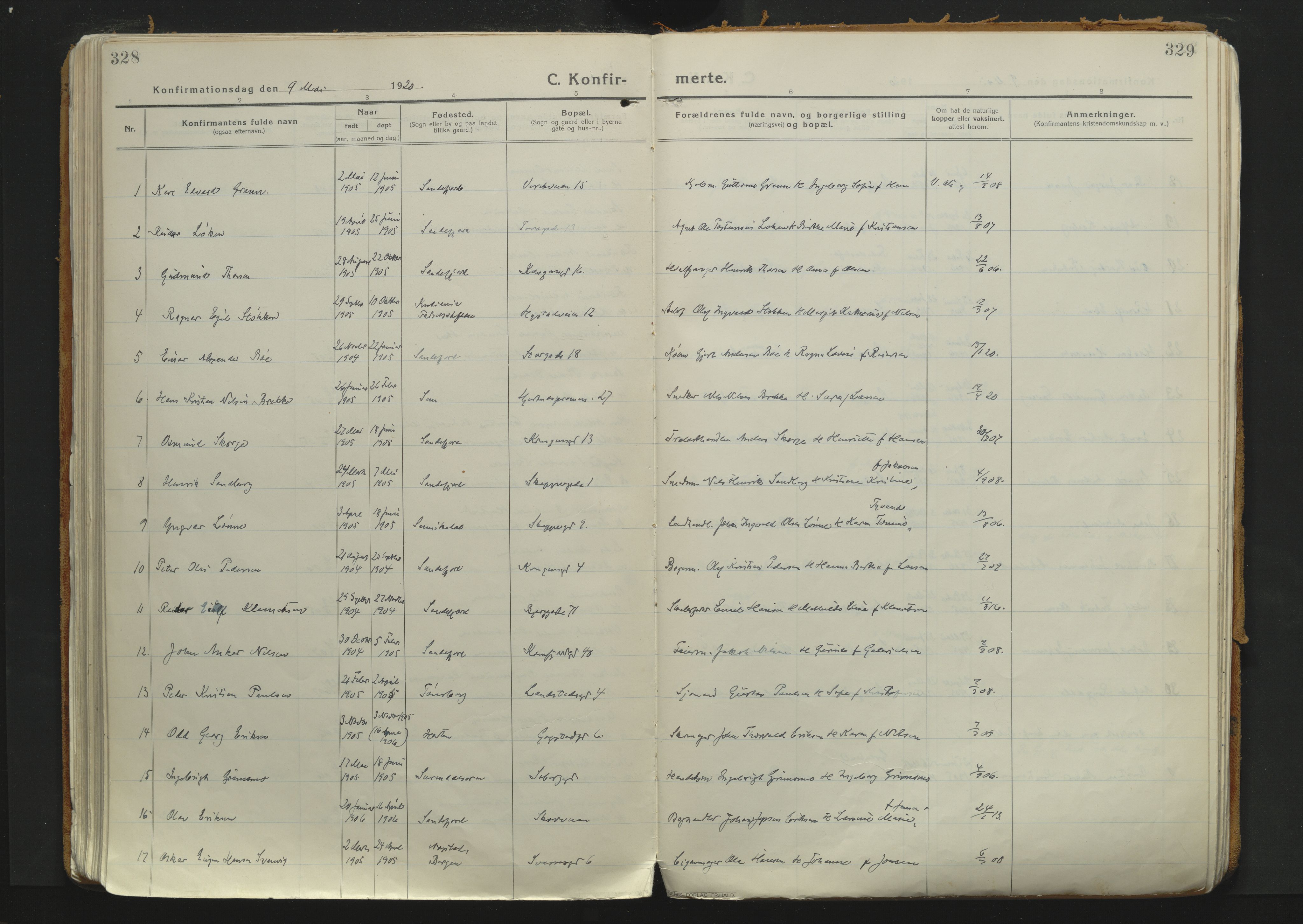 Sandefjord kirkebøker, SAKO/A-315/F/Fa/L0007: Parish register (official) no. 7, 1916-1930, p. 328-329