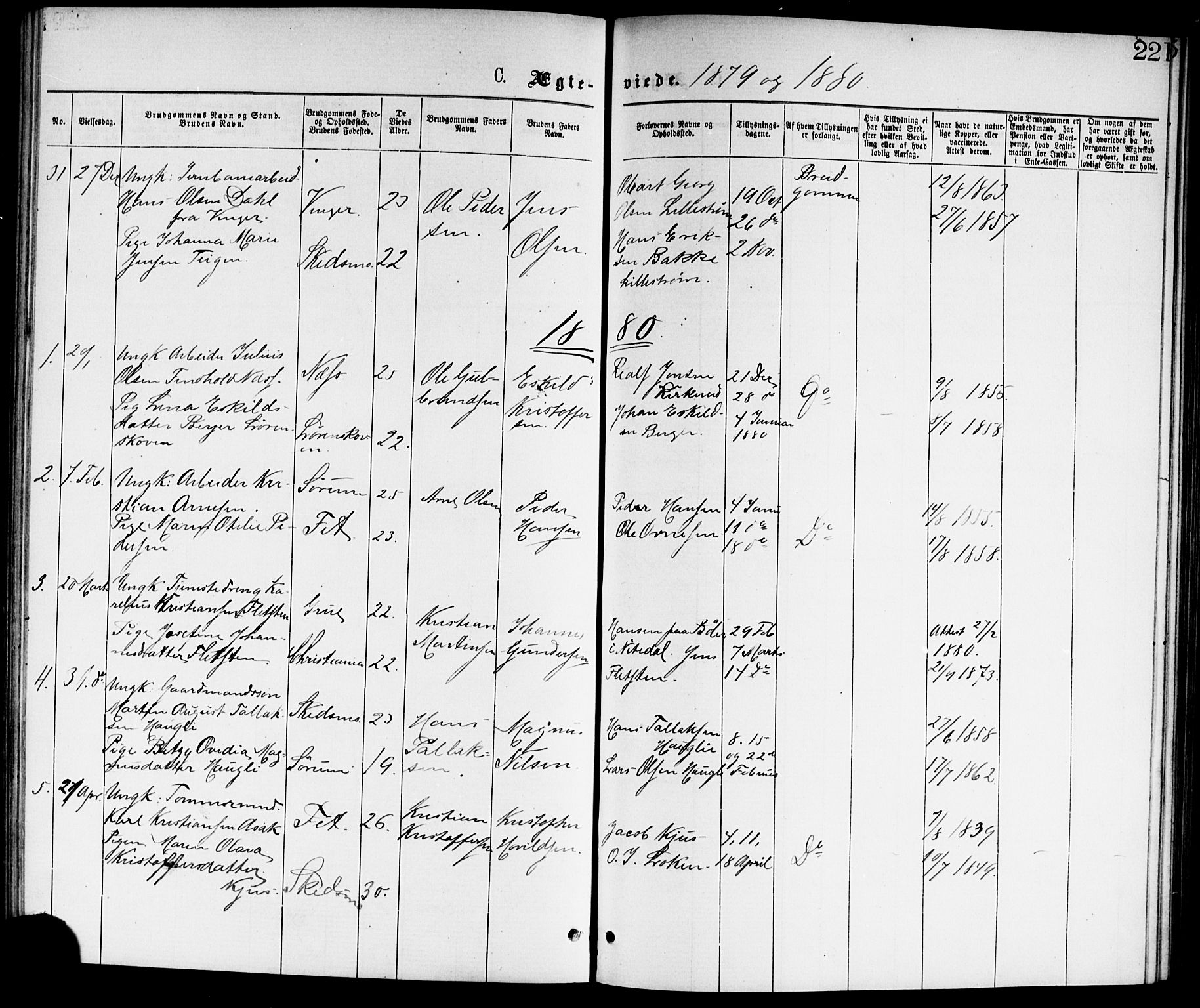 Skedsmo prestekontor Kirkebøker, AV/SAO-A-10033a/G/Ga/L0003: Parish register (copy) no. I 3, 1873-1882, p. 221