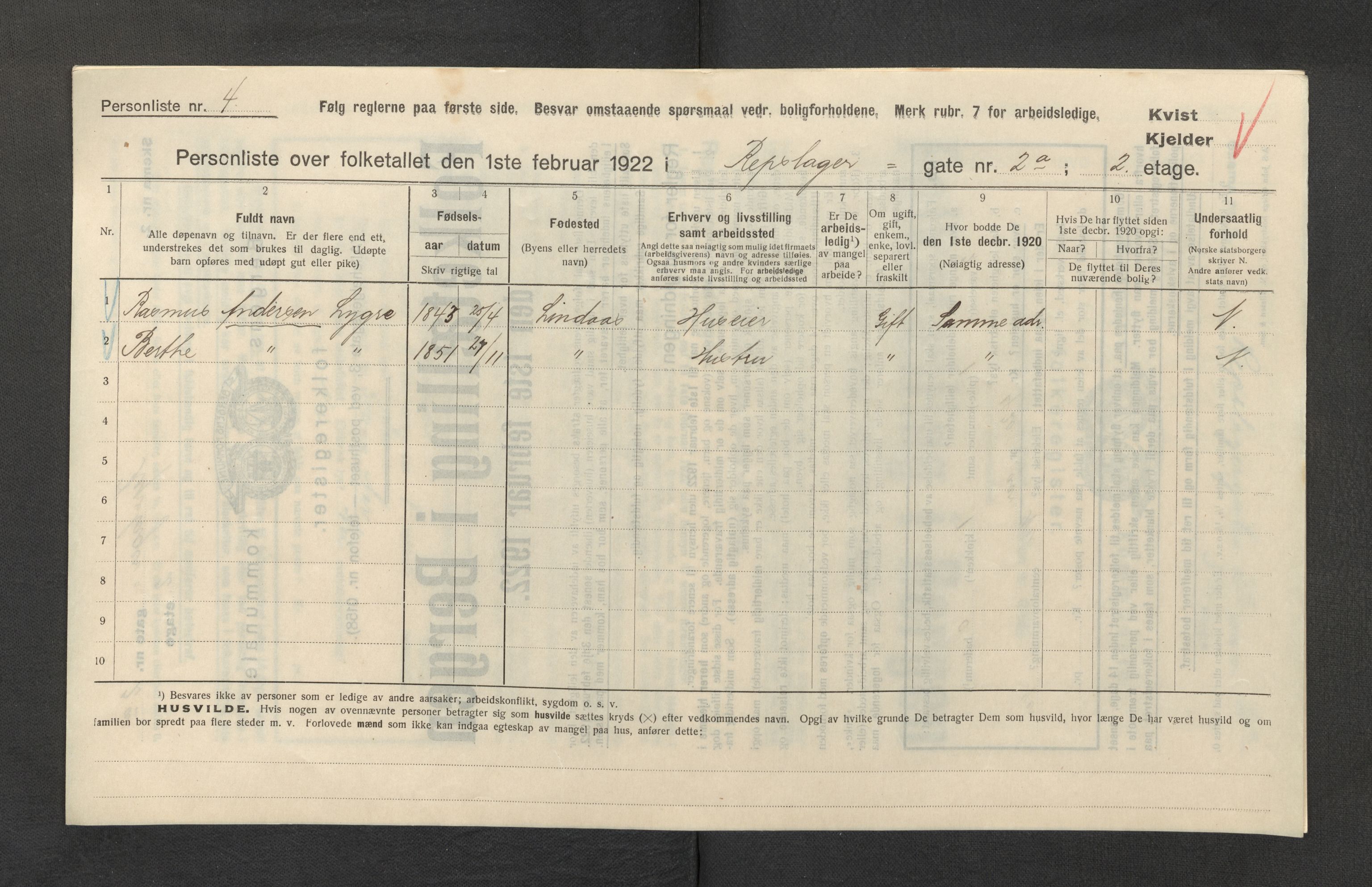 SAB, Municipal Census 1922 for Bergen, 1922, p. 32365