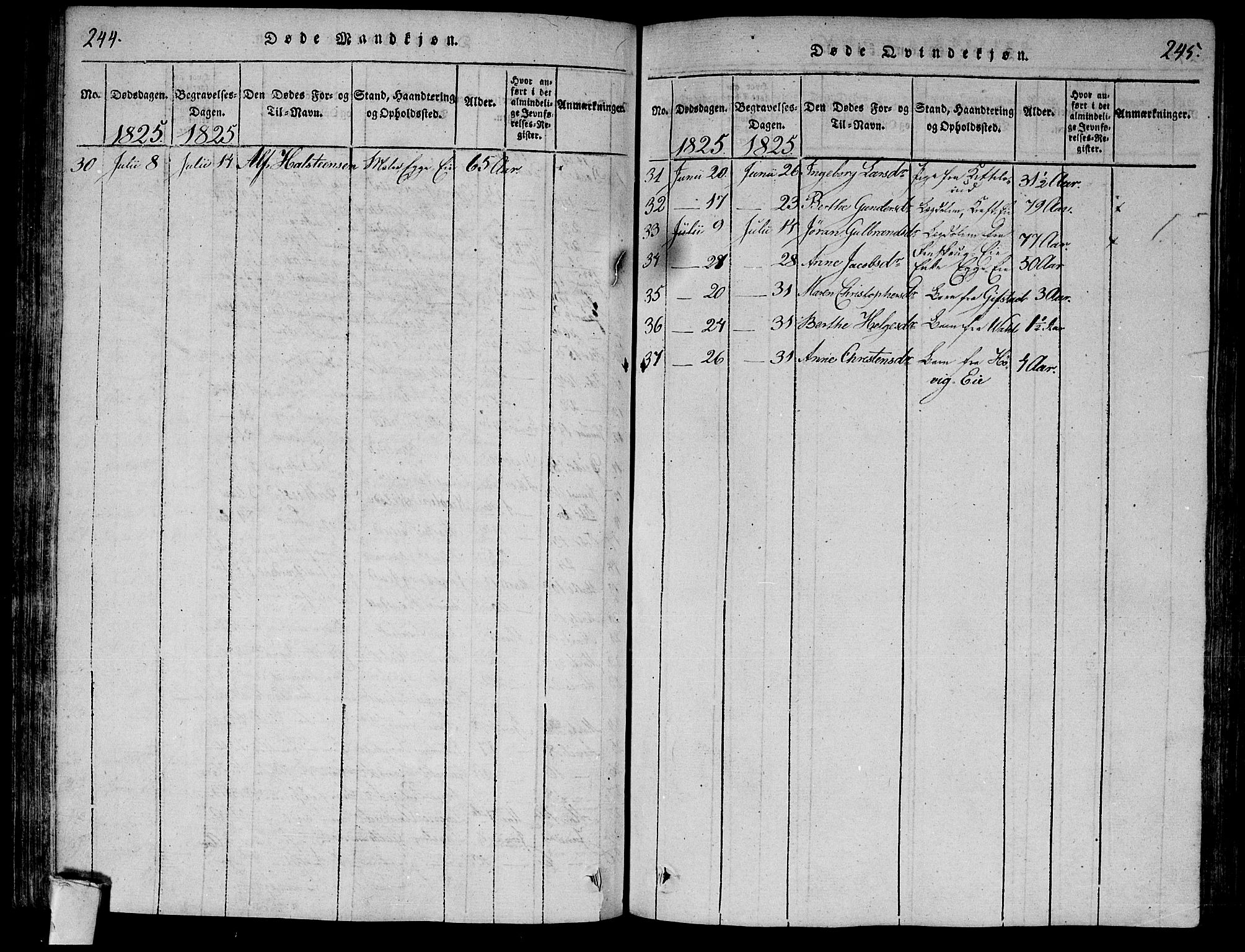 Lier kirkebøker, AV/SAKO-A-230/F/Fa/L0008: Parish register (official) no. I 8, 1813-1825, p. 244-245