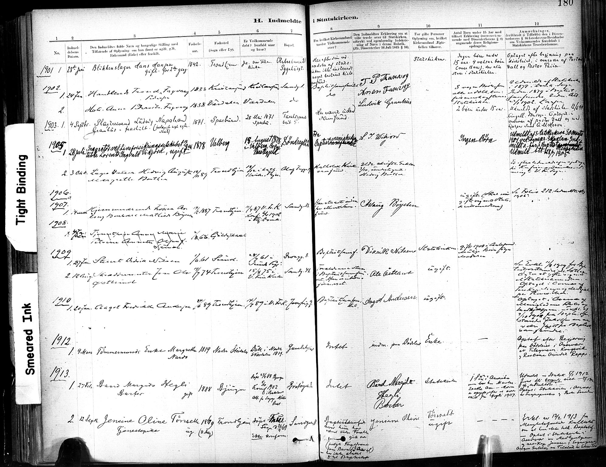 Ministerialprotokoller, klokkerbøker og fødselsregistre - Sør-Trøndelag, SAT/A-1456/602/L0120: Parish register (official) no. 602A18, 1880-1913, p. 180