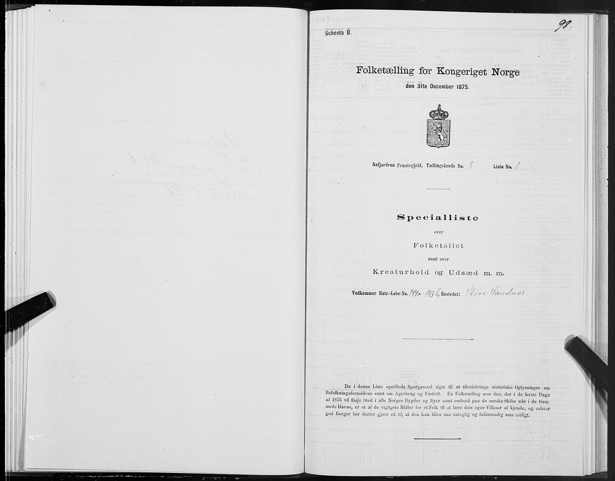 SAT, 1875 census for 1630P Aafjorden, 1875, p. 3098