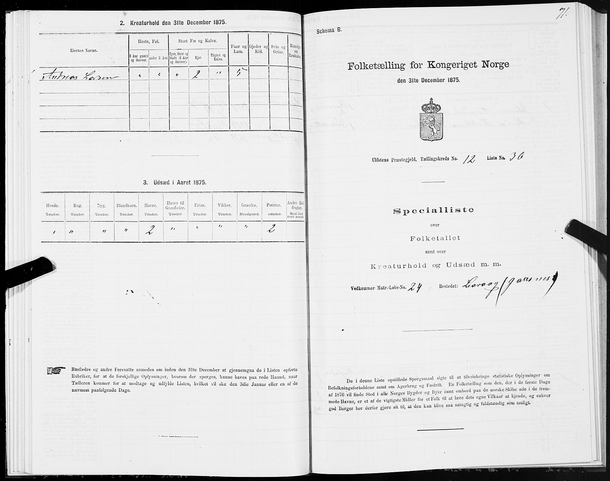 SAT, 1875 census for 1516P Ulstein, 1875, p. 5071