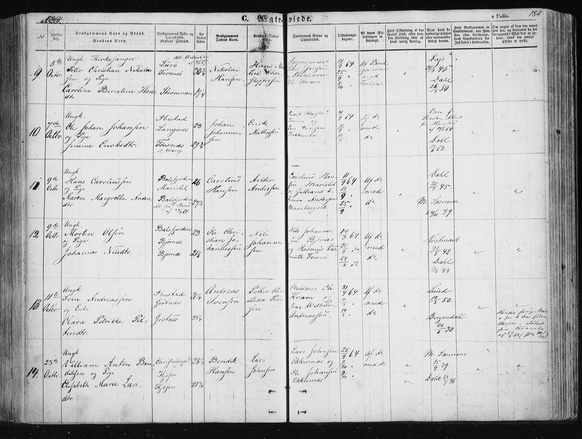 Tromsøysund sokneprestkontor, SATØ/S-1304/G/Ga/L0001kirke: Parish register (official) no. 1, 1856-1867, p. 184