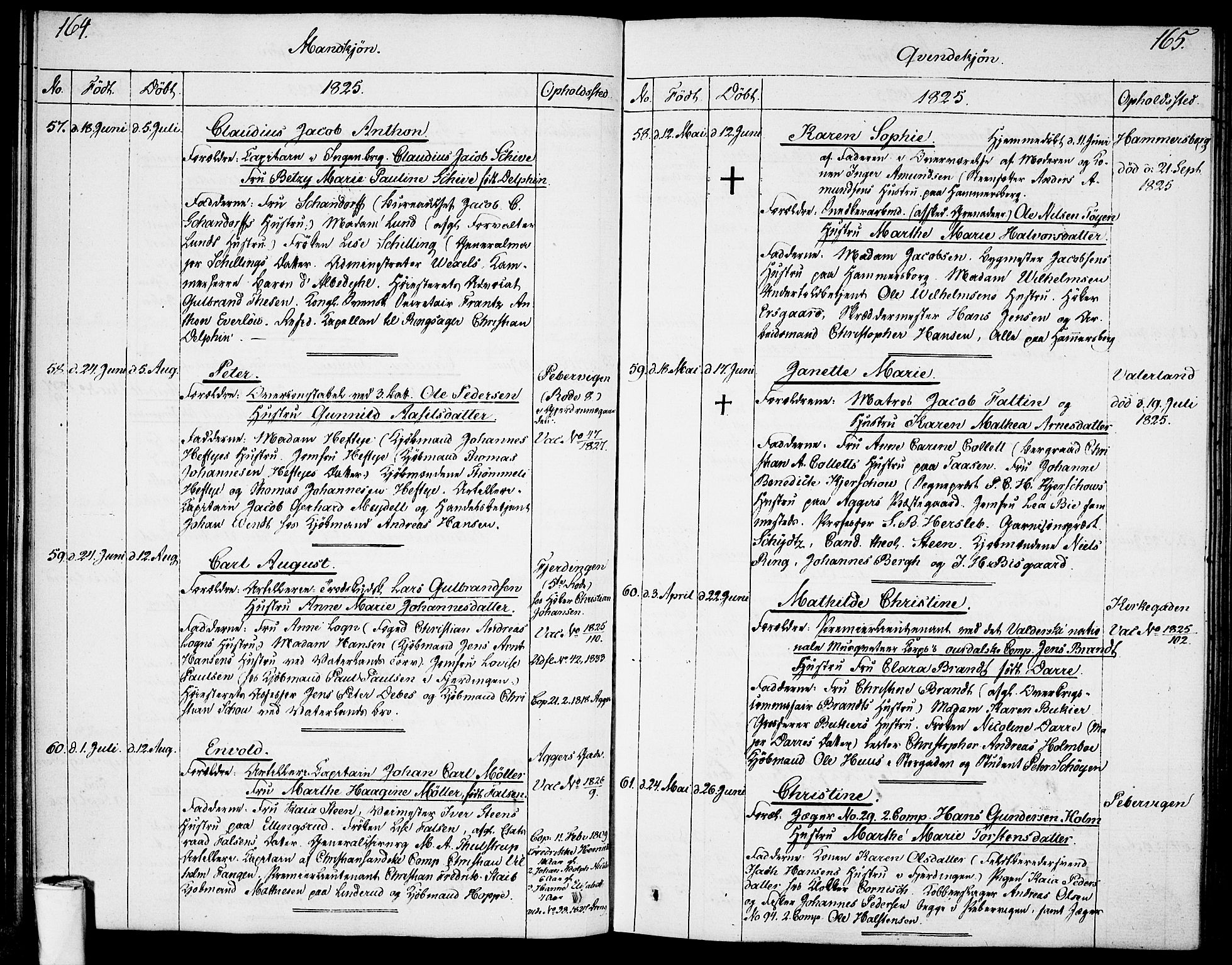 Garnisonsmenigheten Kirkebøker, SAO/A-10846/F/Fa/L0004: Parish register (official) no. 4, 1820-1828, p. 164-165