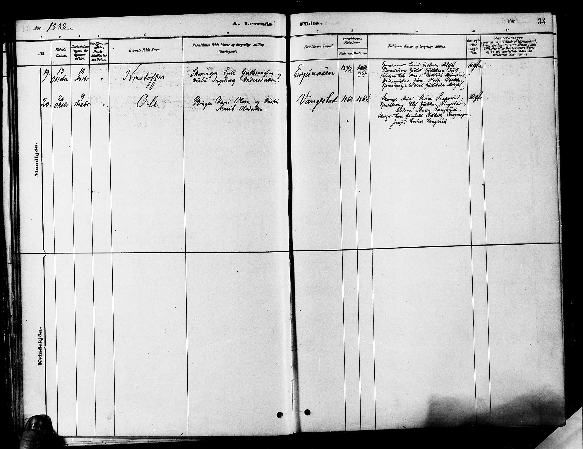 Flesberg kirkebøker, AV/SAKO-A-18/F/Fa/L0008: Parish register (official) no. I 8, 1879-1899, p. 34