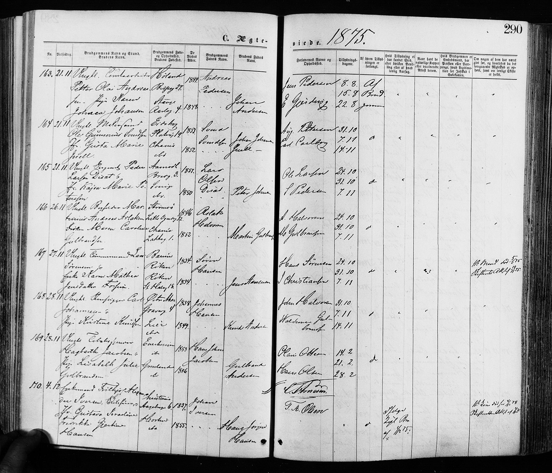 Grønland prestekontor Kirkebøker, AV/SAO-A-10848/F/Fa/L0005: Parish register (official) no. 5, 1869-1880, p. 290