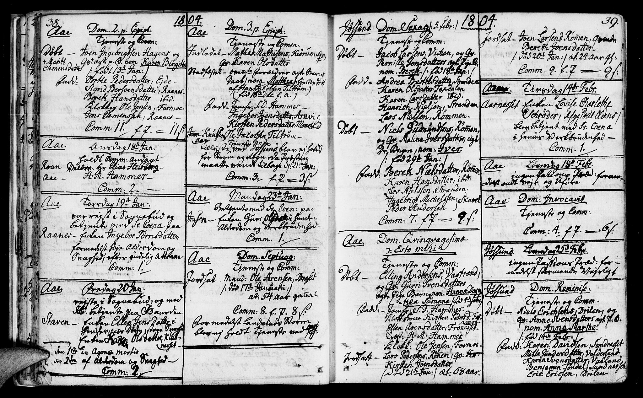 Ministerialprotokoller, klokkerbøker og fødselsregistre - Sør-Trøndelag, SAT/A-1456/655/L0674: Parish register (official) no. 655A03, 1802-1826, p. 38-39