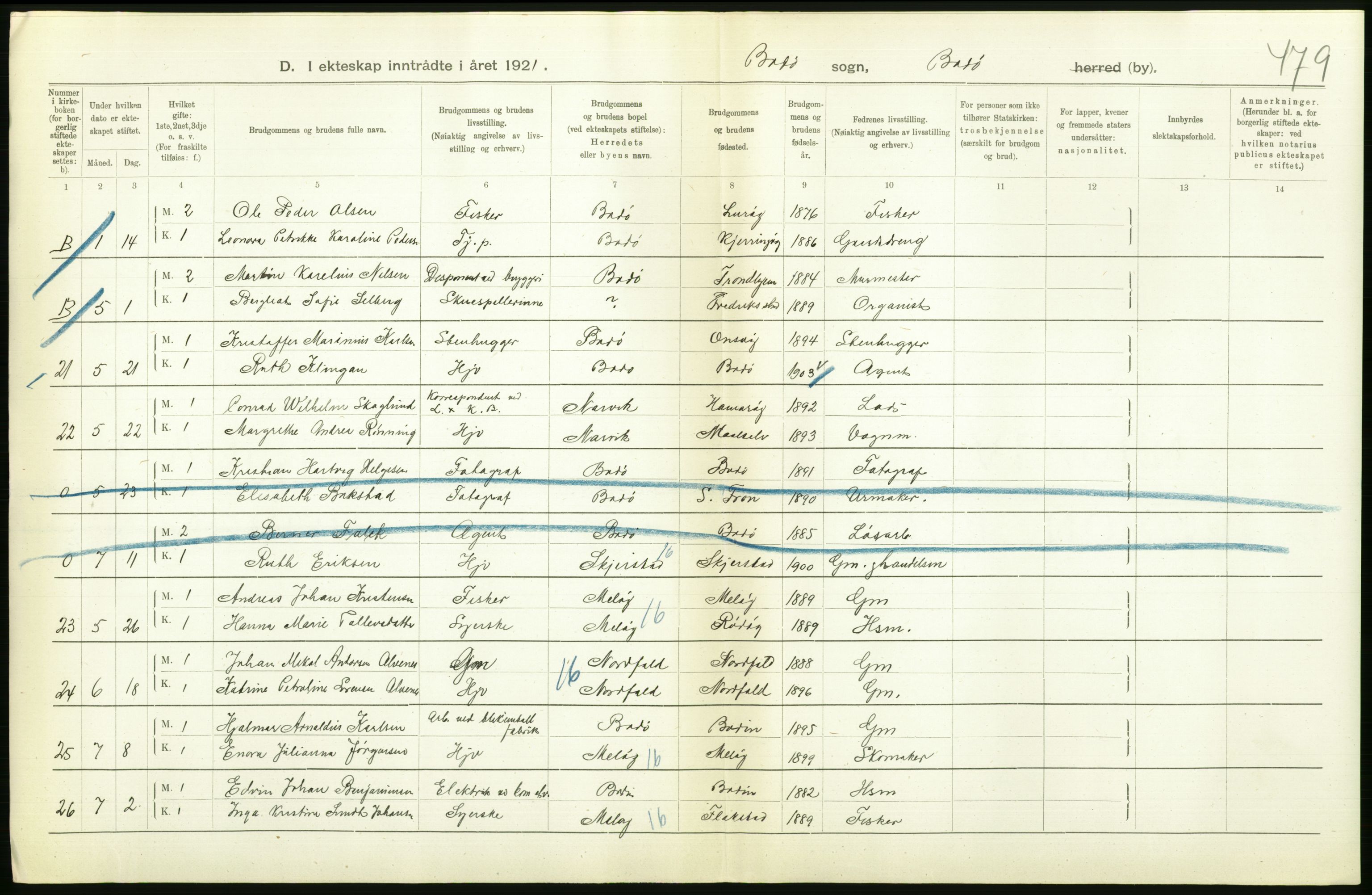 Statistisk sentralbyrå, Sosiodemografiske emner, Befolkning, AV/RA-S-2228/D/Df/Dfb/Dfbj/L0057: Nordland fylke: Gifte, dødfødte. Bygder og byer., 1920, p. 30