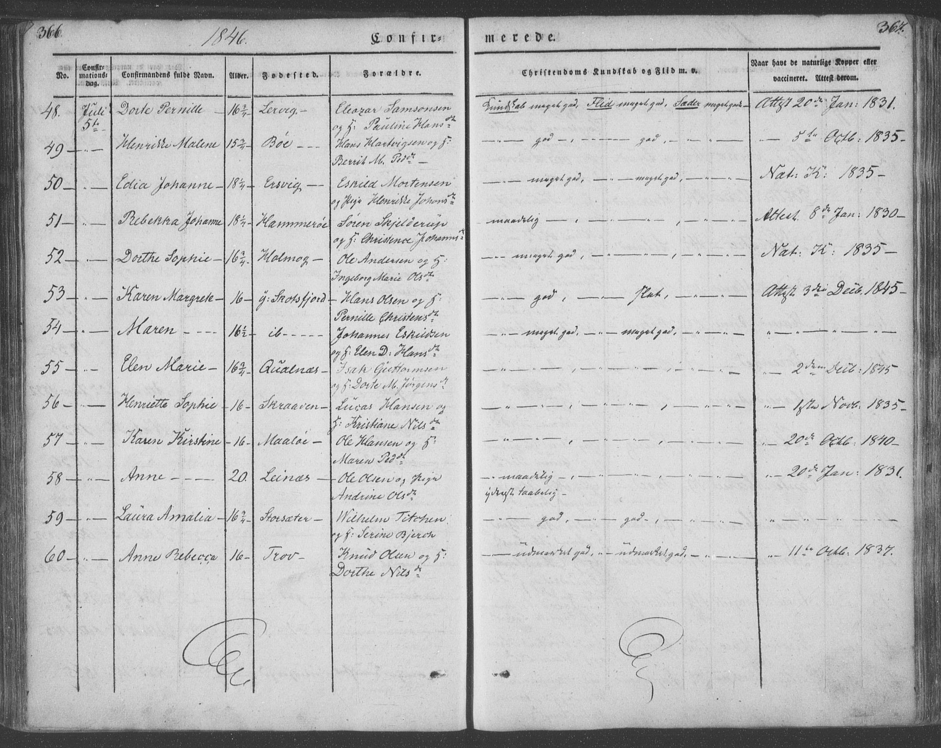 Ministerialprotokoller, klokkerbøker og fødselsregistre - Nordland, AV/SAT-A-1459/855/L0799: Parish register (official) no. 855A07, 1834-1852, p. 366-367