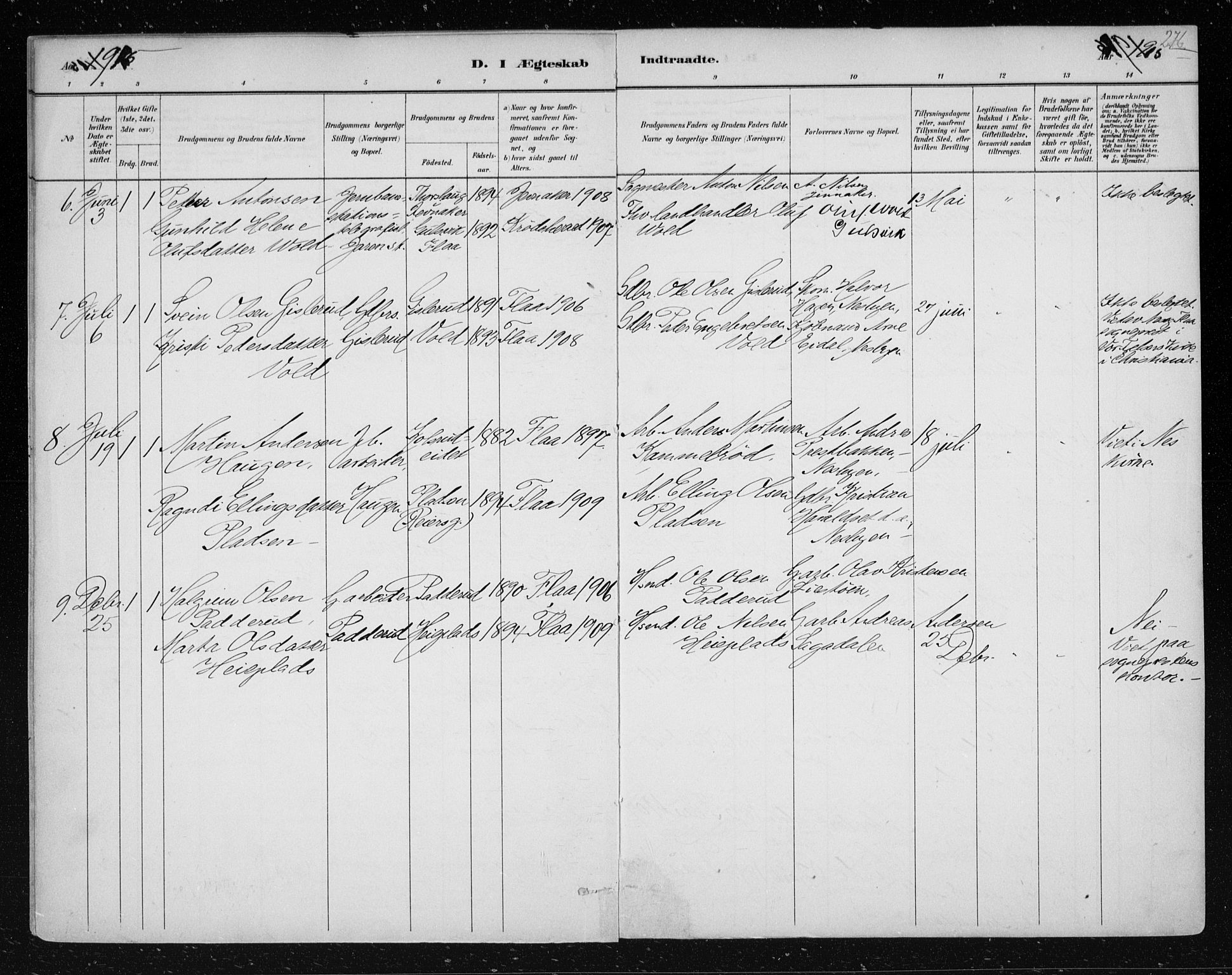 Nes kirkebøker, AV/SAKO-A-236/F/Fa/L0012: Parish register (official) no. 12, 1881-1917, p. 276