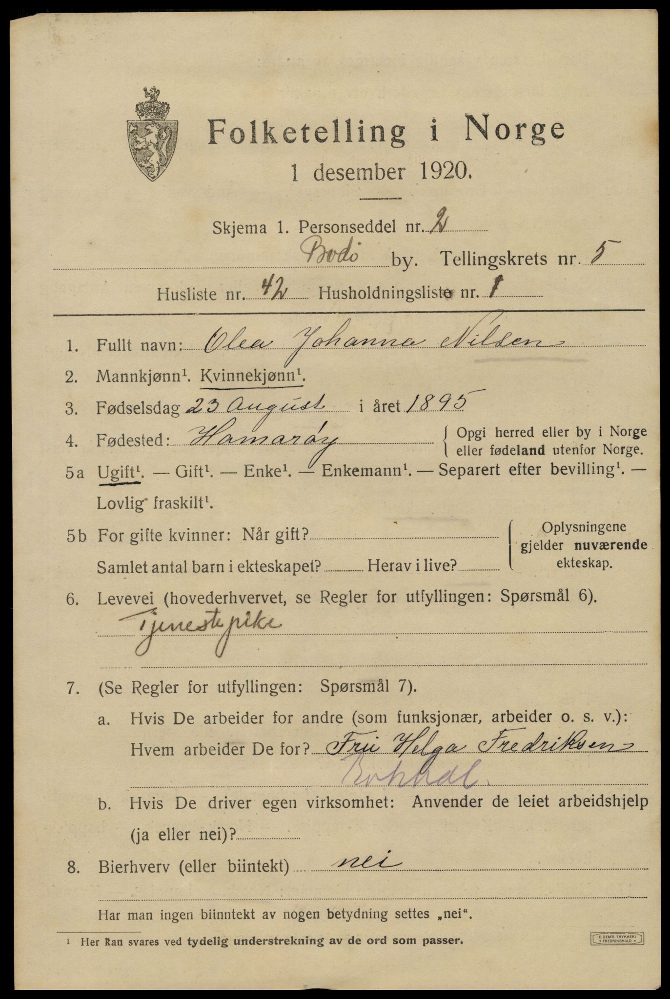 SAT, 1920 census for Bodø, 1920, p. 9429