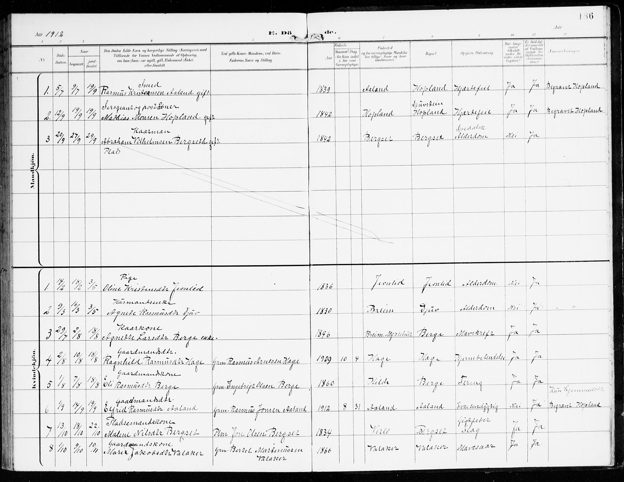 Innvik sokneprestembete, AV/SAB-A-80501: Parish register (official) no. D 2, 1900-1921, p. 186