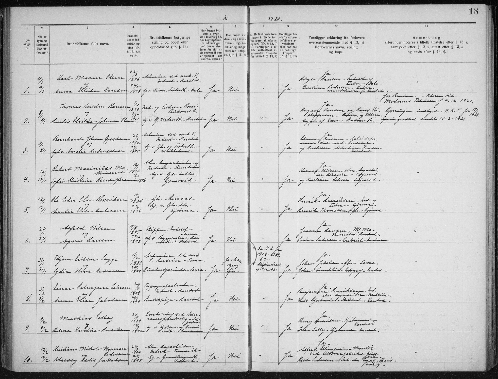 Trondenes sokneprestkontor, SATØ/S-1319/I/Ib/L0099: Banns register no. 99, 1919-1930, p. 18