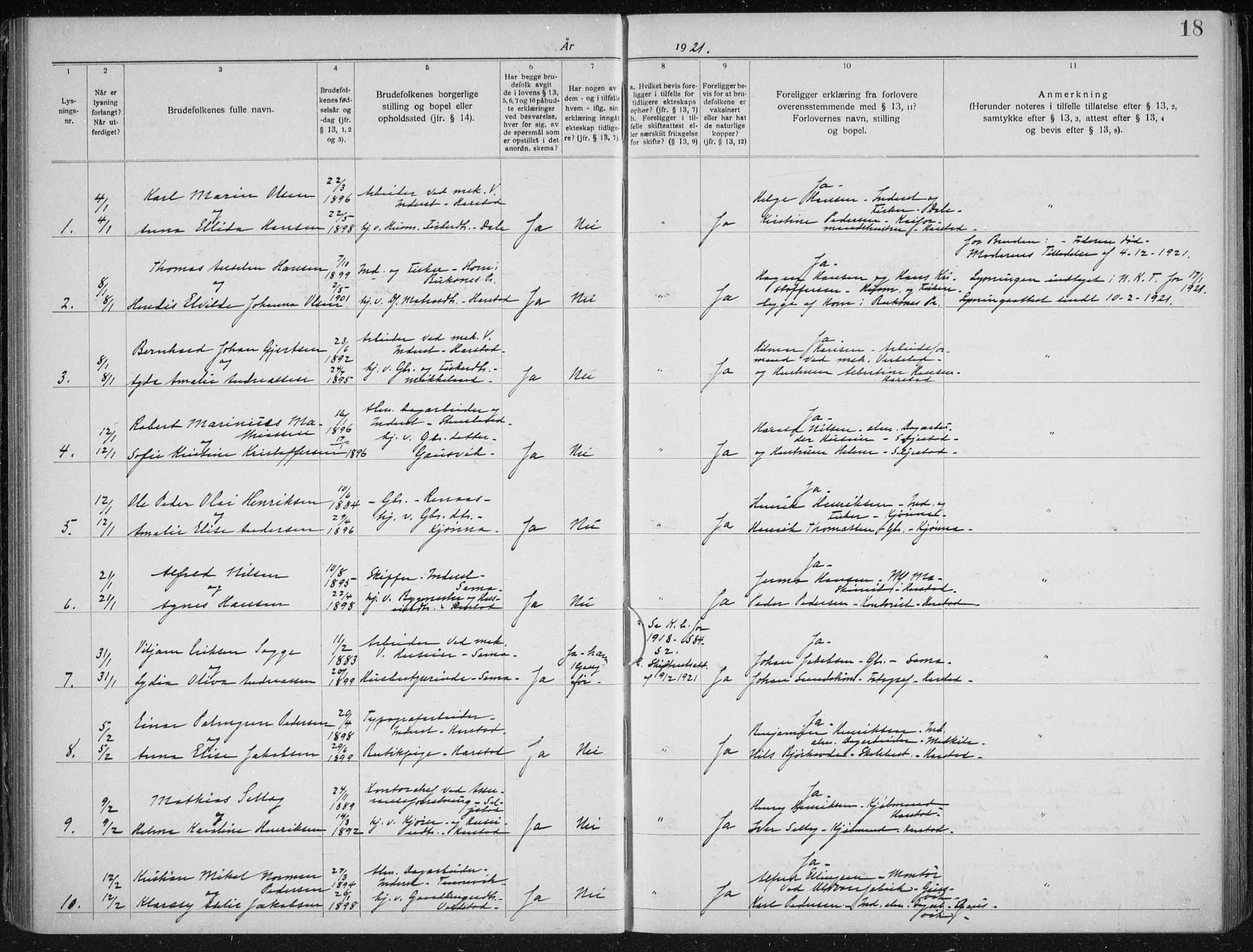 Trondenes sokneprestkontor, AV/SATØ-S-1319/I/Ib/L0099: Banns register no. 99, 1919-1930, p. 18