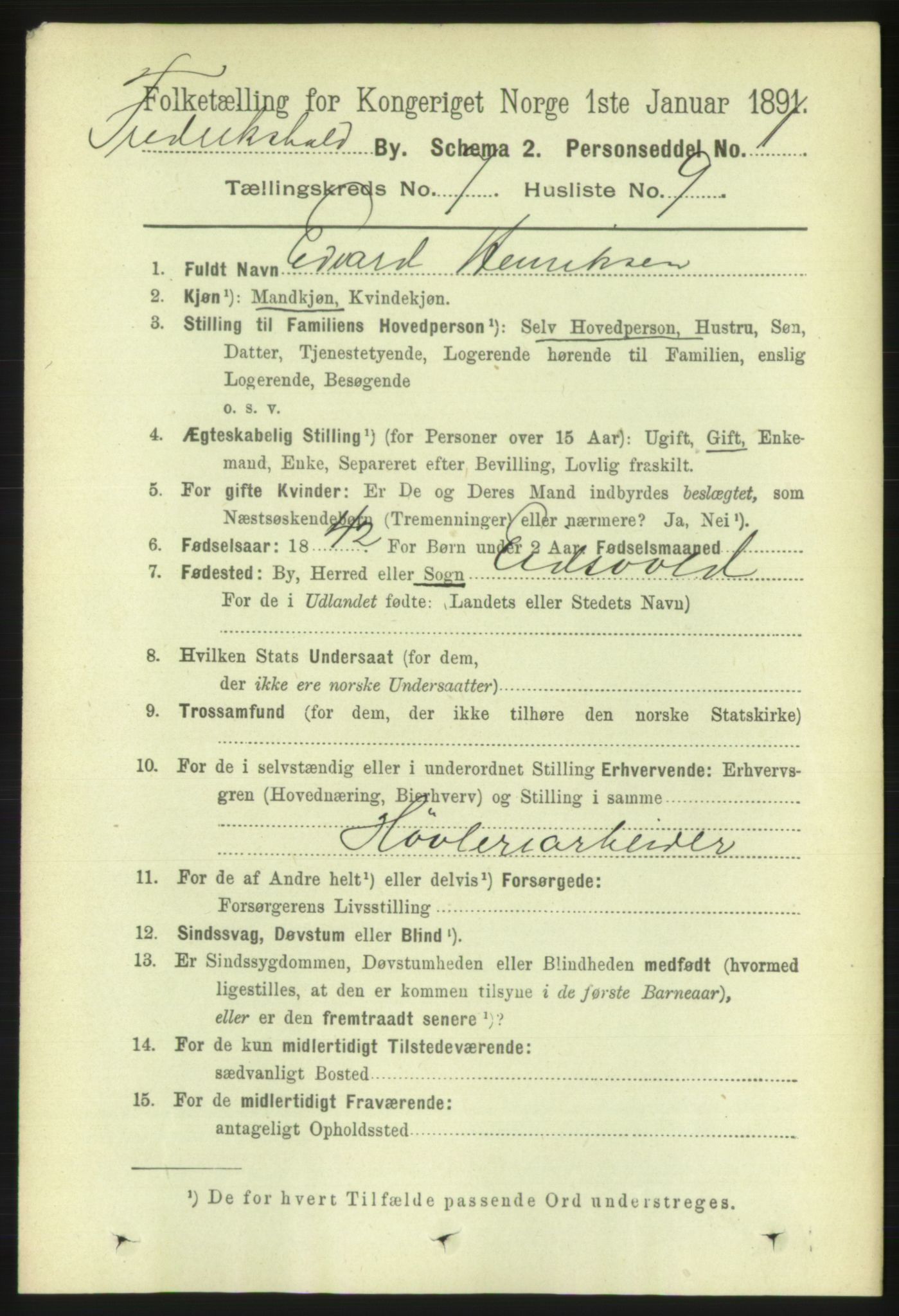 RA, 1891 census for 0101 Fredrikshald, 1891, p. 5096