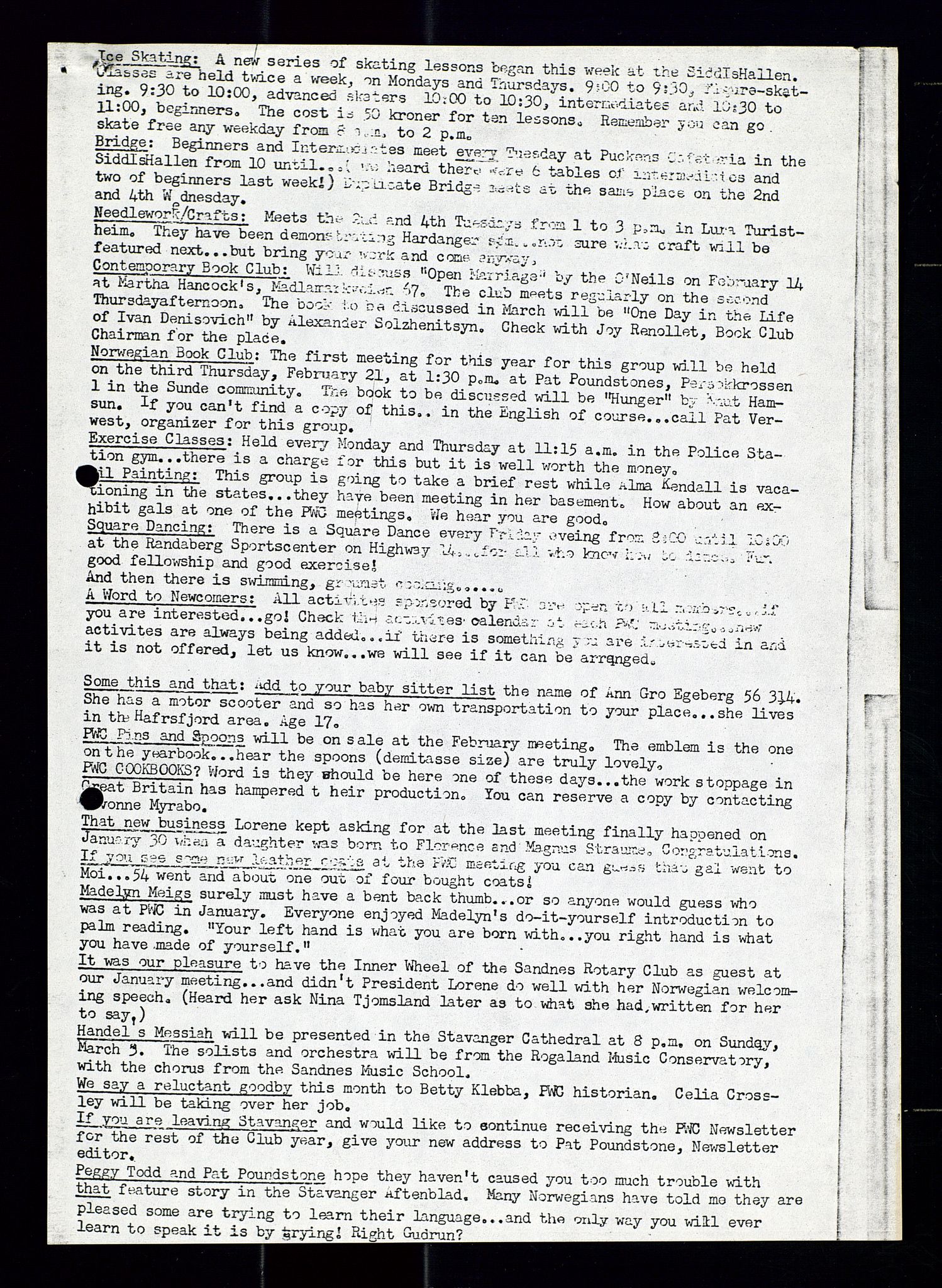 PA 1547 - Petroleum Wives Club, AV/SAST-A-101974/X/Xa/L0001: Newsletters (1971-1978)/radiointervjuer på kasett (1989-1992), 1970-1978