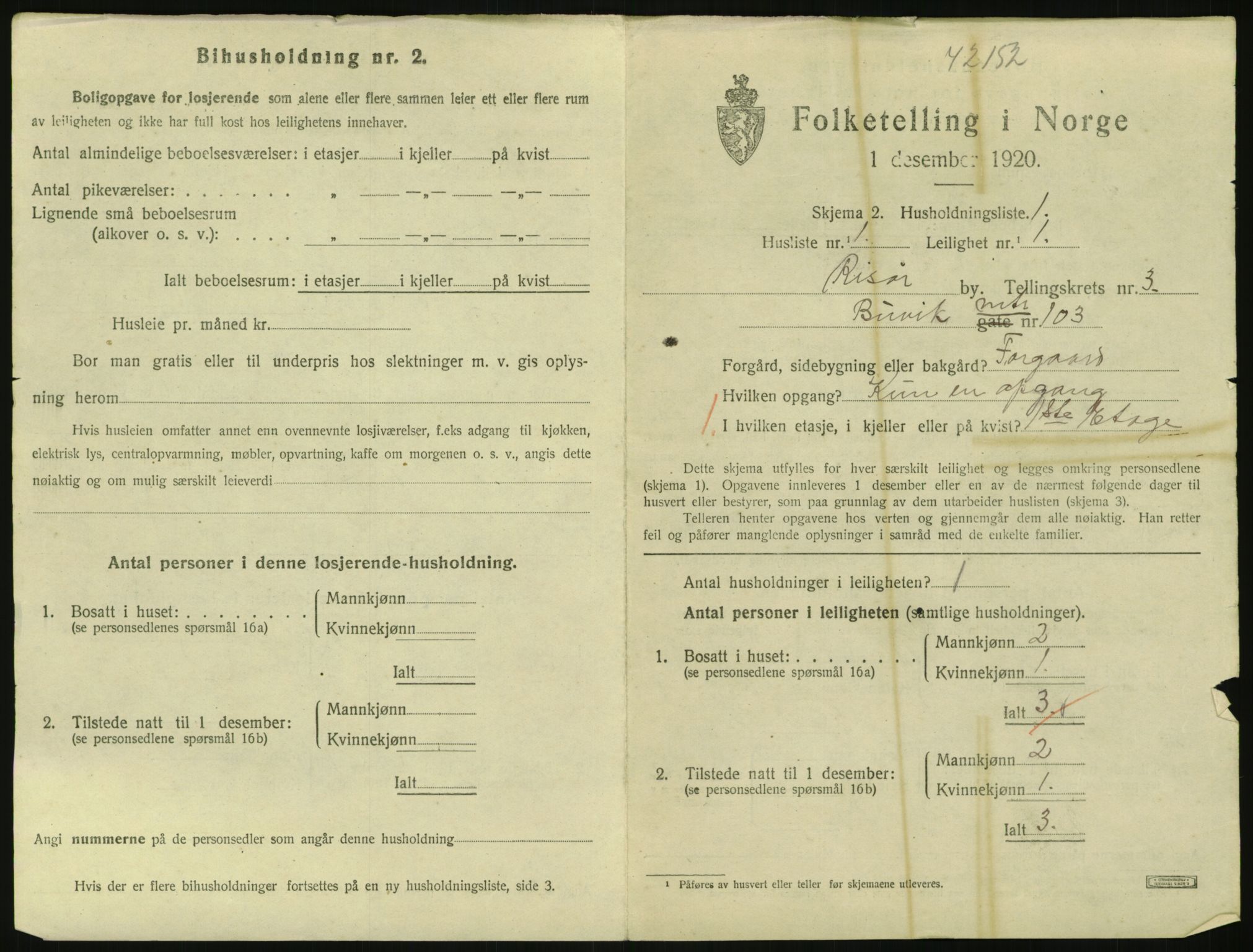 SAK, 1920 census for Risør, 1920, p. 2525