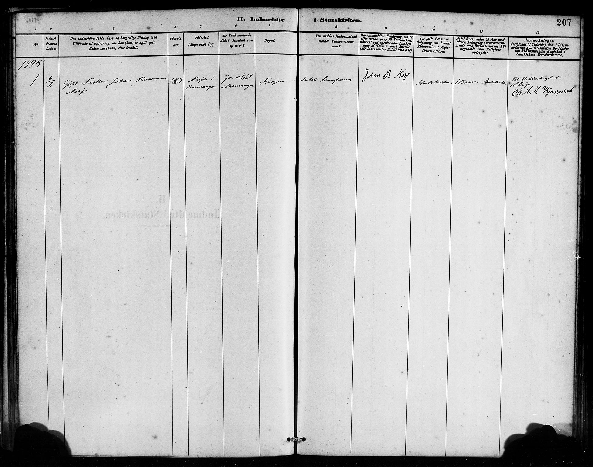 Bremanger sokneprestembete, SAB/A-82201/H/Haa/Haab/L0001: Parish register (official) no. B 1, 1884-1895, p. 207