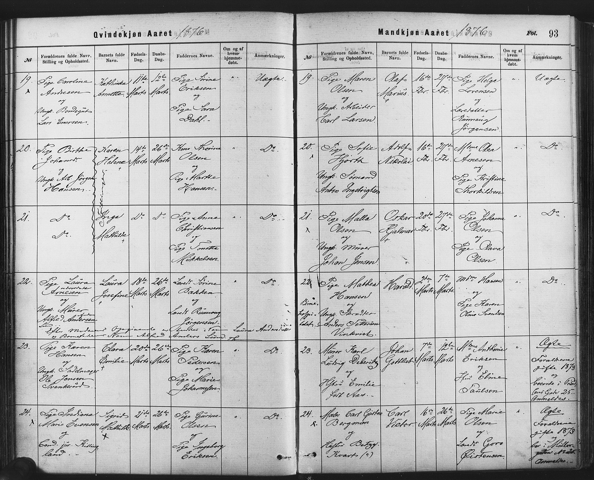 Rikshospitalet prestekontor Kirkebøker, AV/SAO-A-10309b/F/L0006: Parish register (official) no. 6, 1871-1885, p. 93