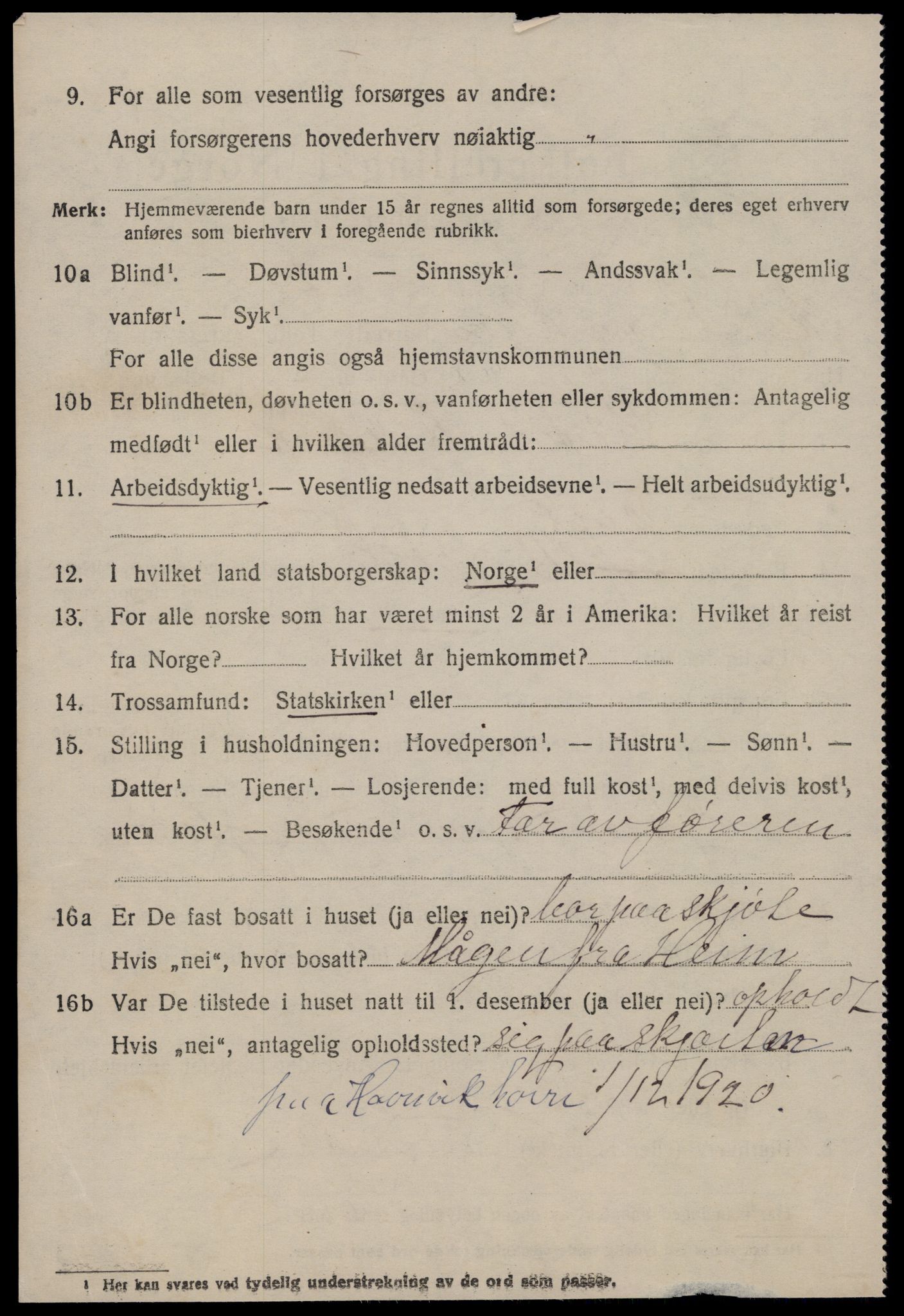 SAT, 1920 census for Stemshaug, 1920, p. 1585