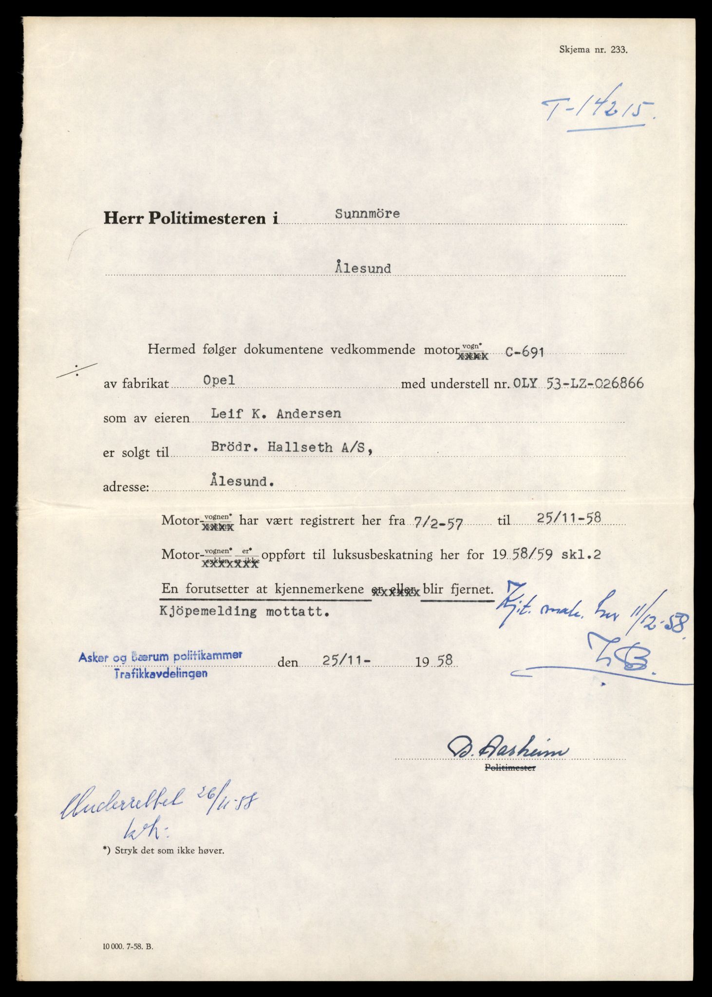 Møre og Romsdal vegkontor - Ålesund trafikkstasjon, AV/SAT-A-4099/F/Fe/L0044: Registreringskort for kjøretøy T 14205 - T 14319, 1927-1998, p. 387