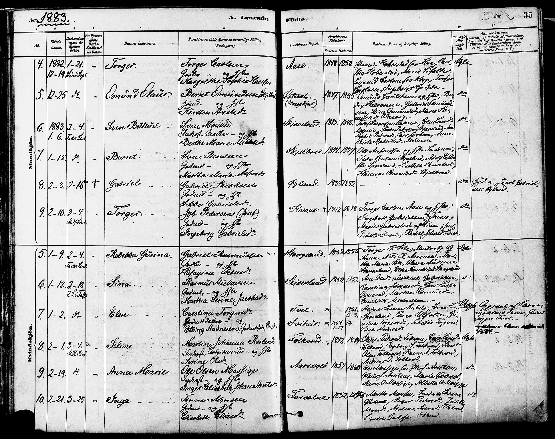 Høyland sokneprestkontor, SAST/A-101799/001/30BA/L0011: Parish register (official) no. A 10, 1878-1888, p. 35