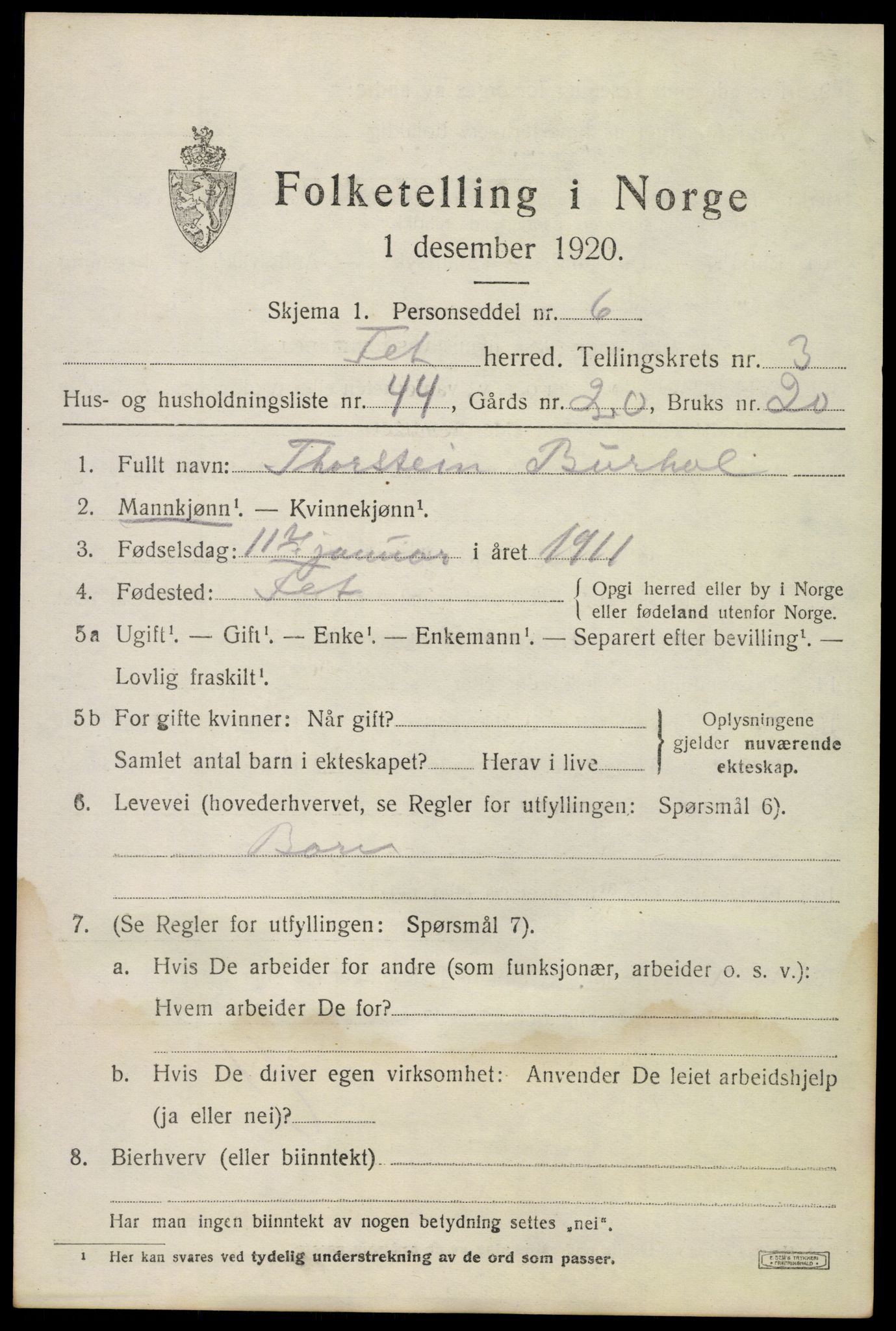 SAO, 1920 census for Fet, 1920, p. 4354