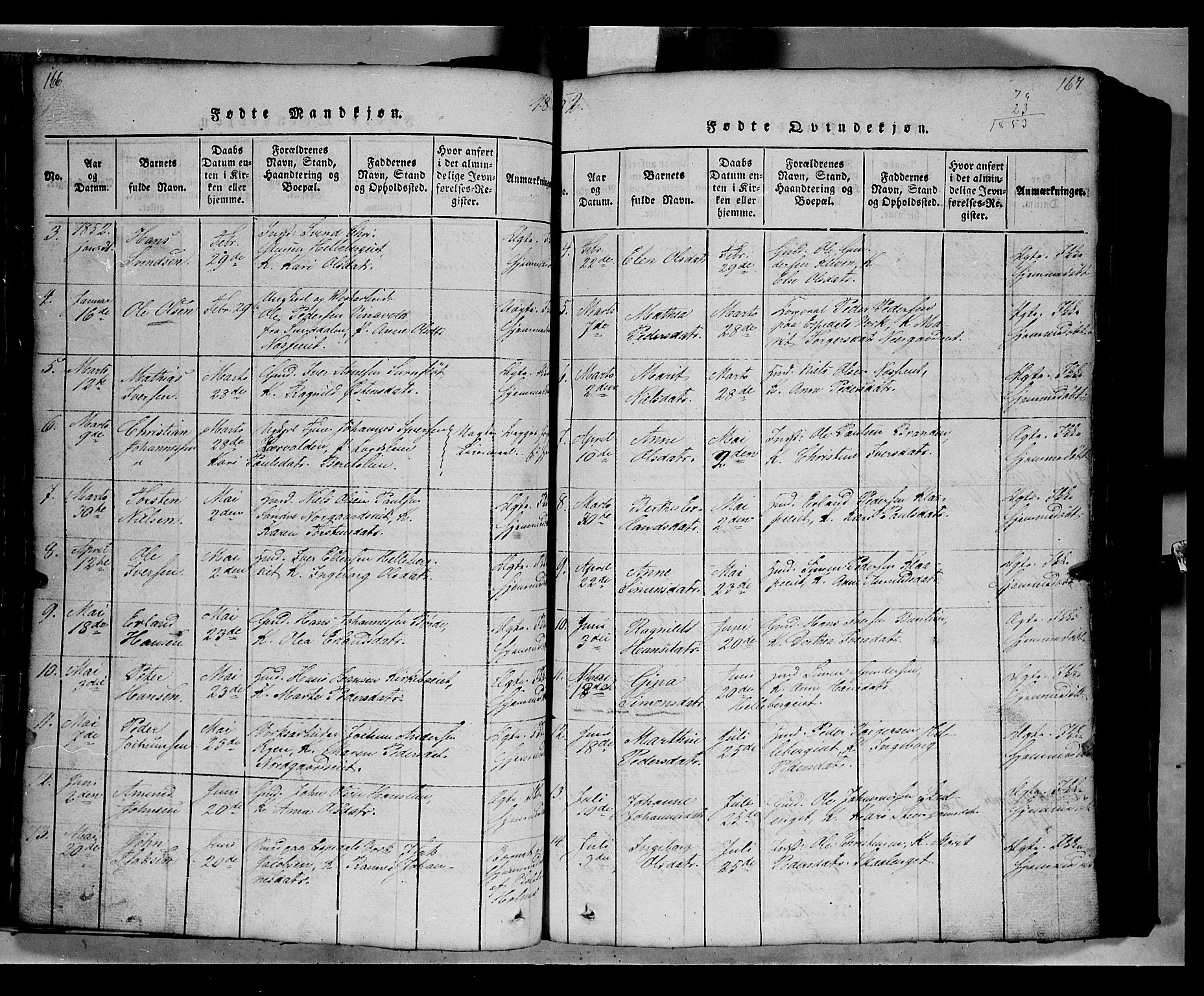 Gausdal prestekontor, AV/SAH-PREST-090/H/Ha/Hab/L0002: Parish register (copy) no. 2, 1818-1874, p. 166-167