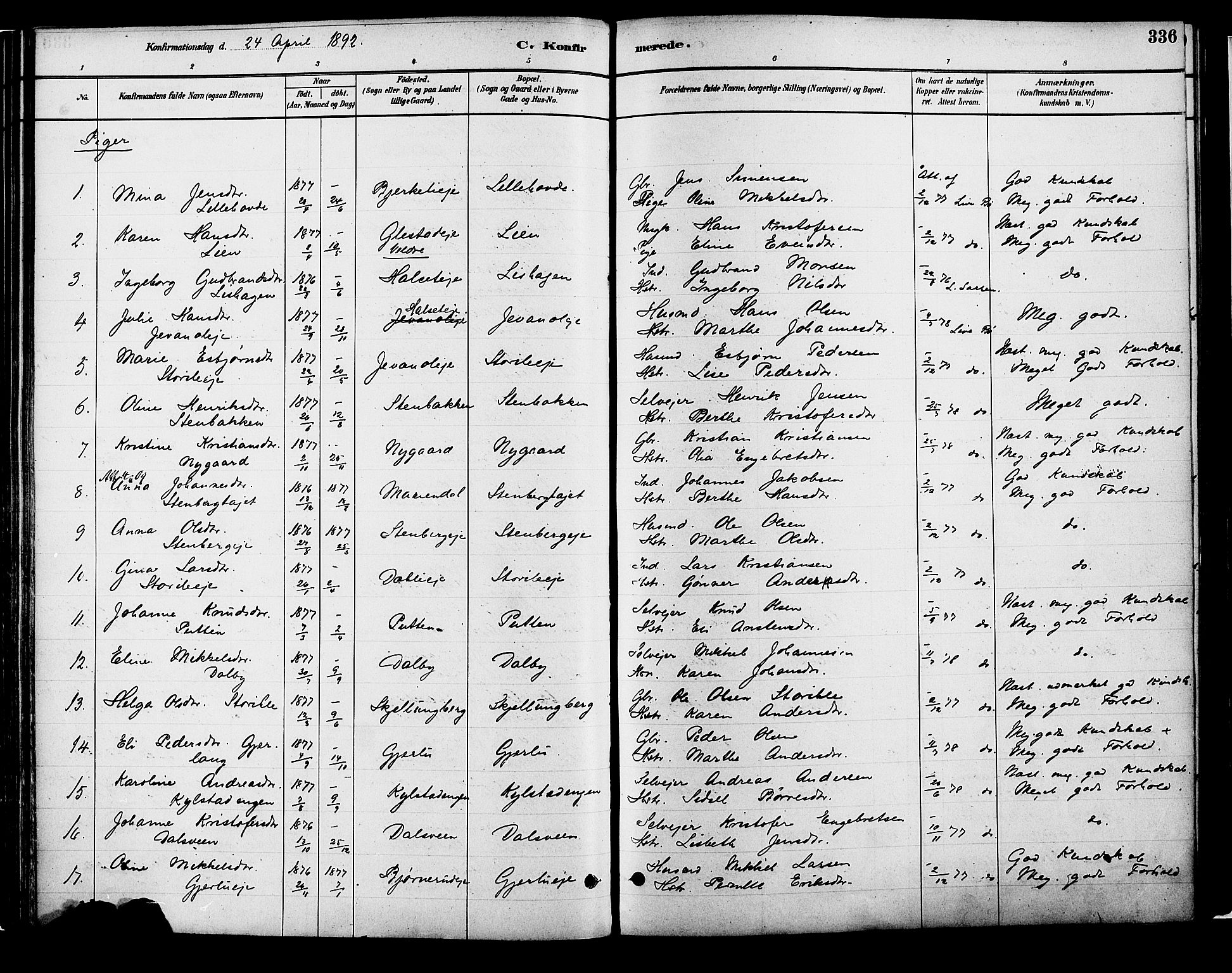 Vang prestekontor, Hedmark, AV/SAH-PREST-008/H/Ha/Haa/L0018B: Parish register (official) no. 18B, 1880-1906, p. 336