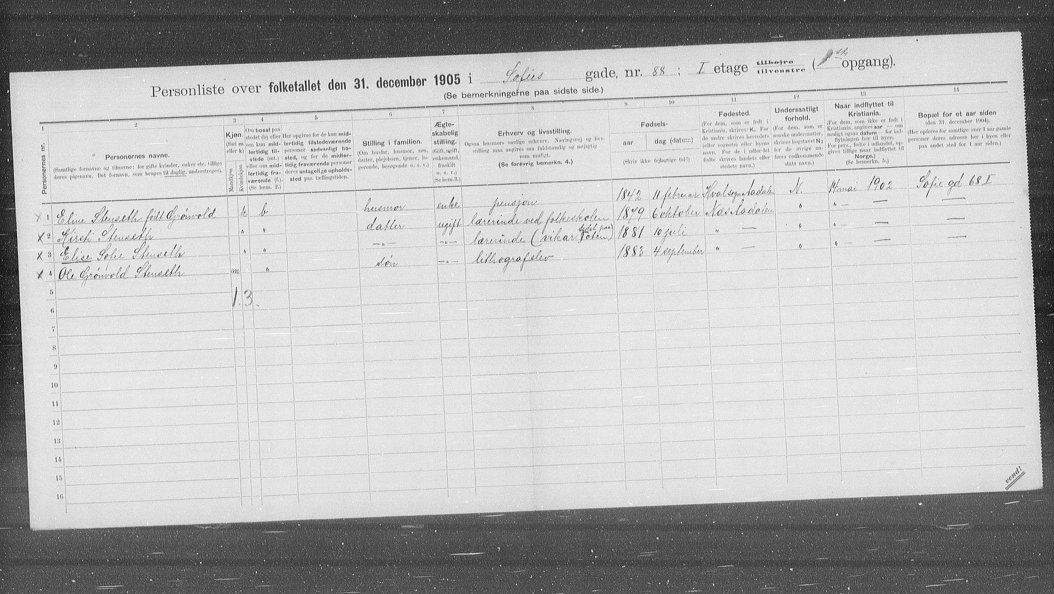 OBA, Municipal Census 1905 for Kristiania, 1905, p. 51524