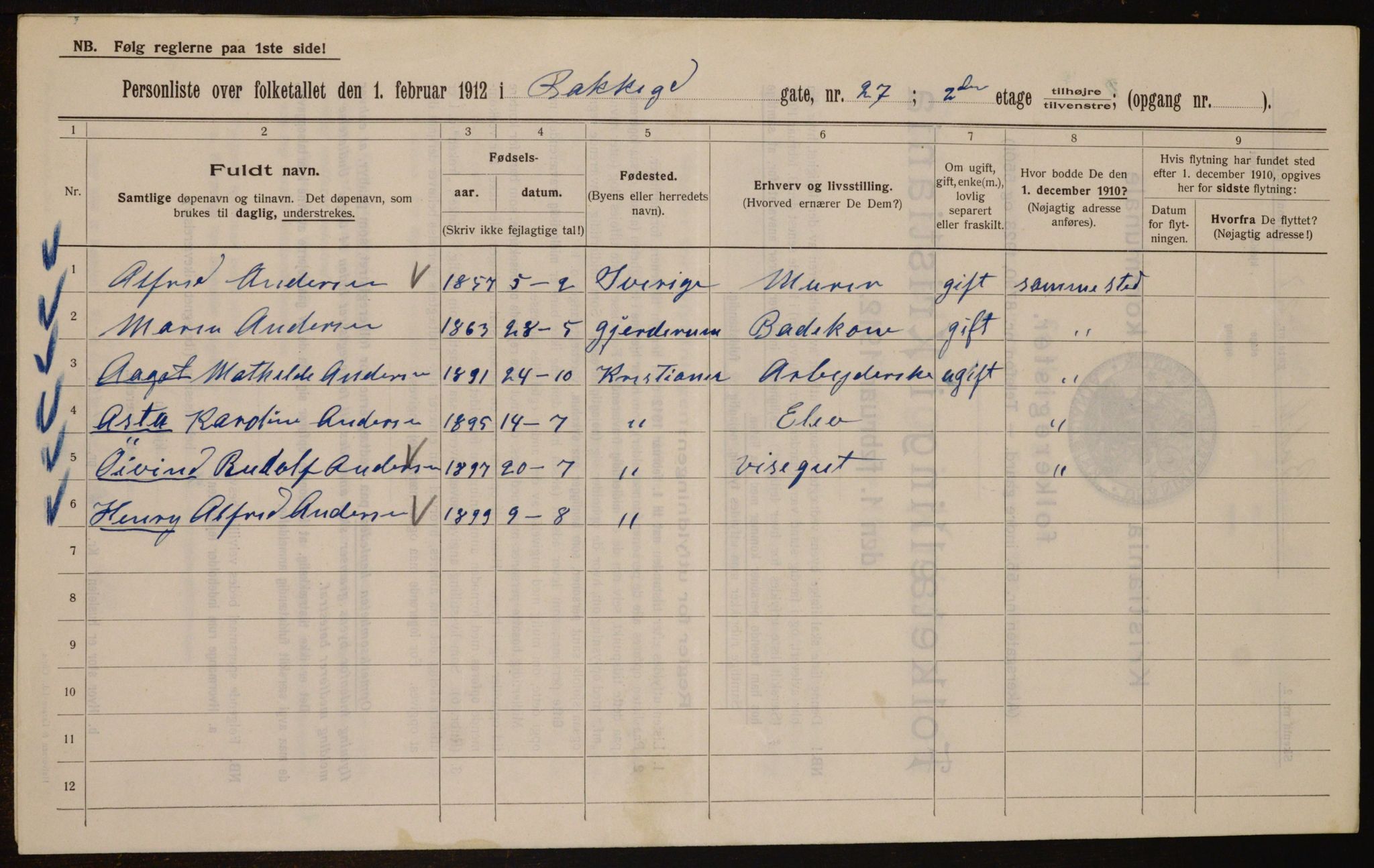 OBA, Municipal Census 1912 for Kristiania, 1912, p. 2928